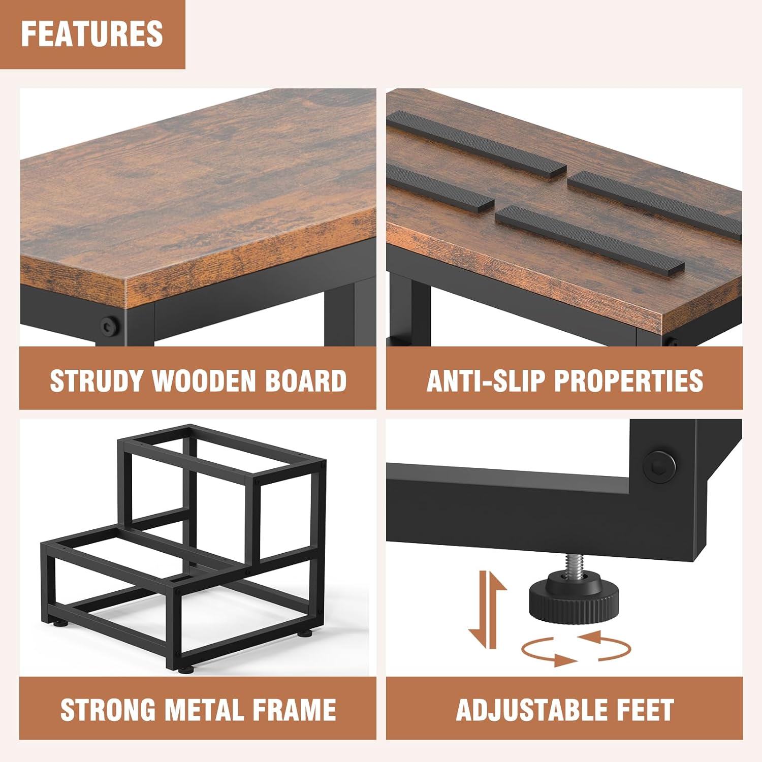 LIANTRAL - marchepied adulte/enfant 2 niveaux, acier/bois, charge 200kg