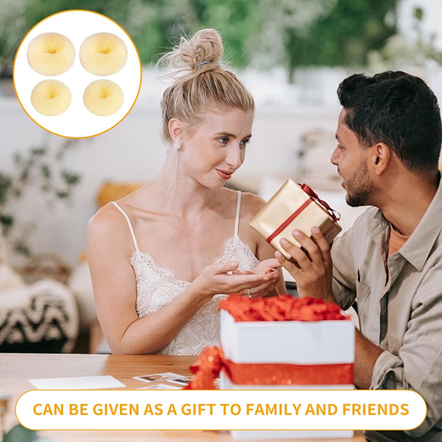 Accessoire chignon cheveux - lot de 4 donuts blancs - pour femmes et enfants