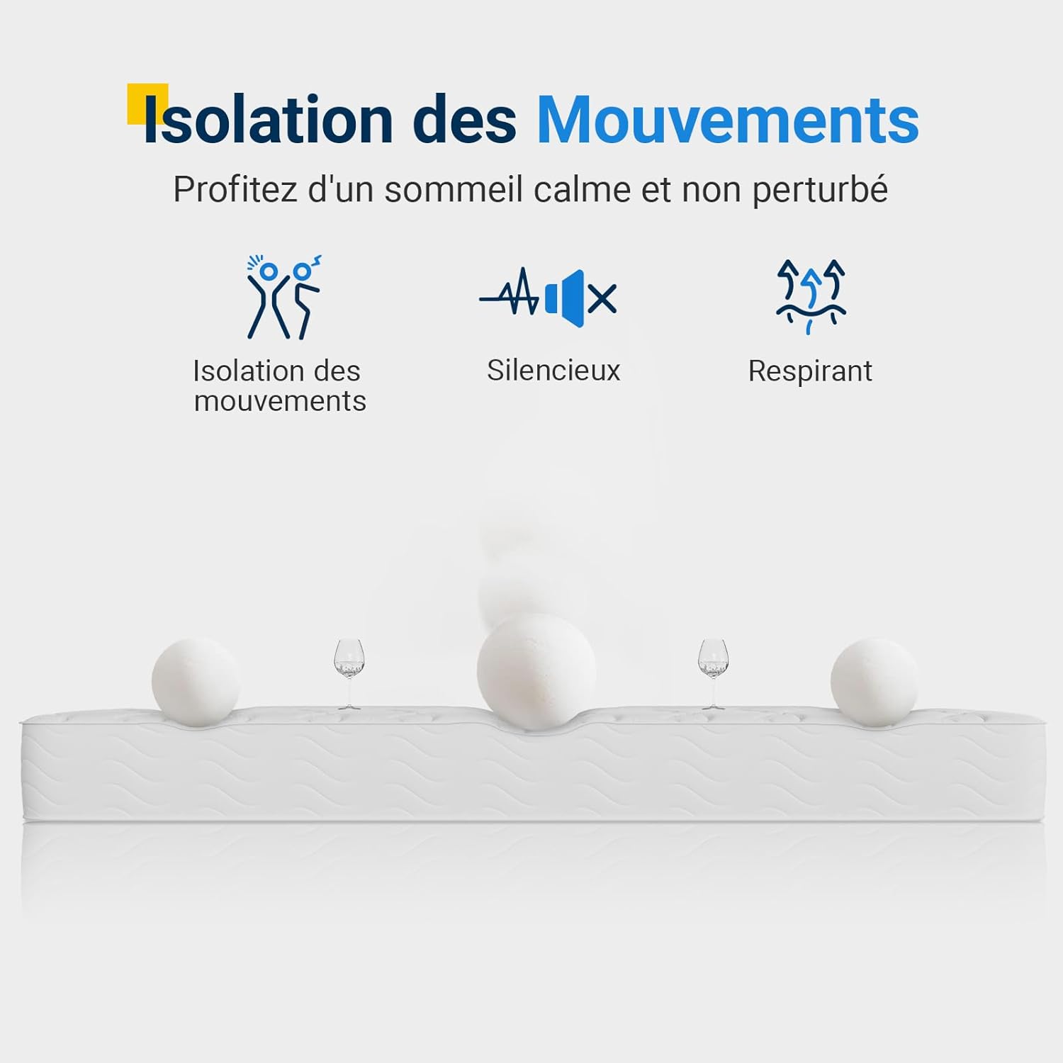 Avenco - Matelas Double - 140x200 cm - Ressorts ensachés, mousse certifiée, soutien lombaire