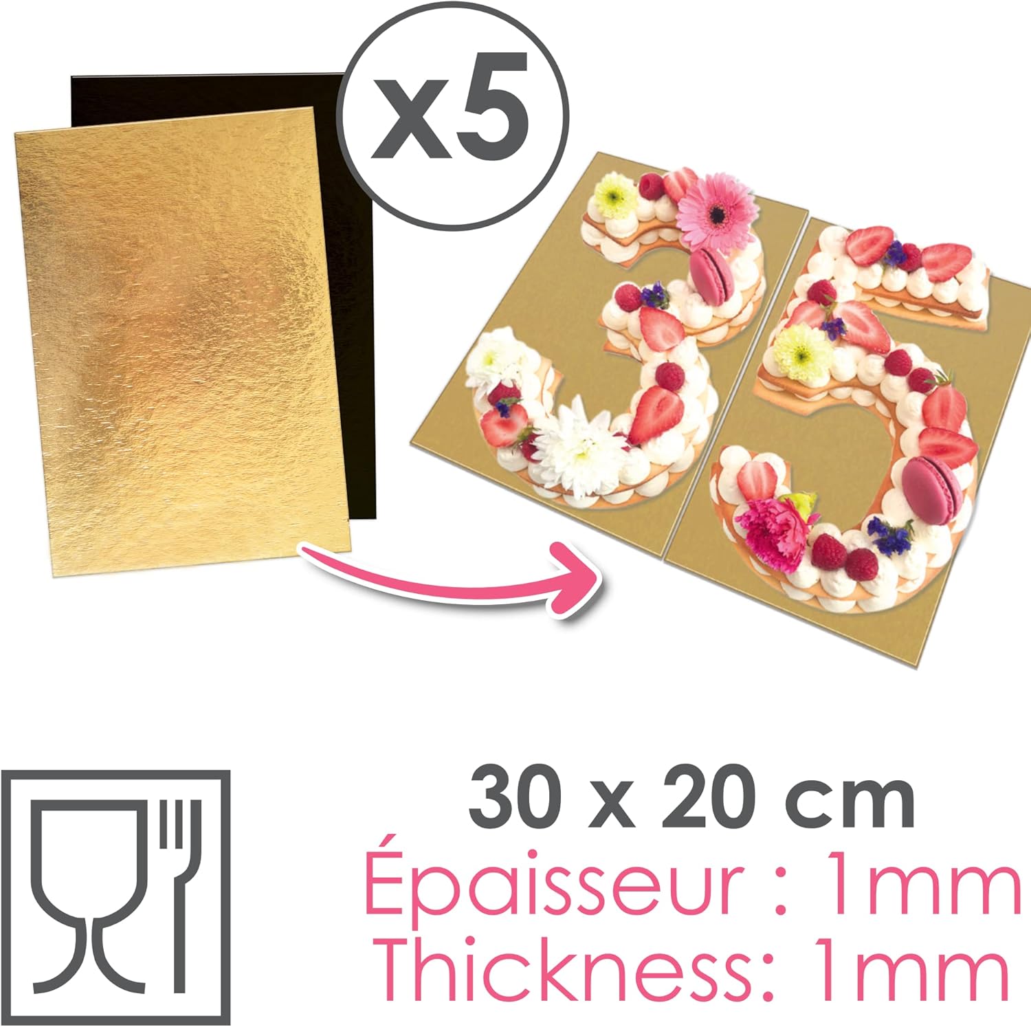 ScrapCooking - kit supports à gâteaux réversibles 30x20cm - carton doré/noir 5197