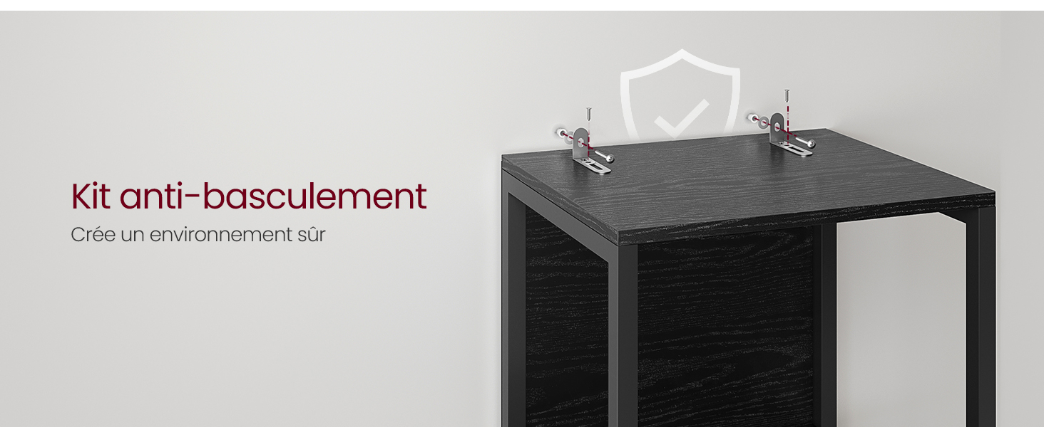 monté sur un meuble foncé, montrant les composants d'installation du support métallique