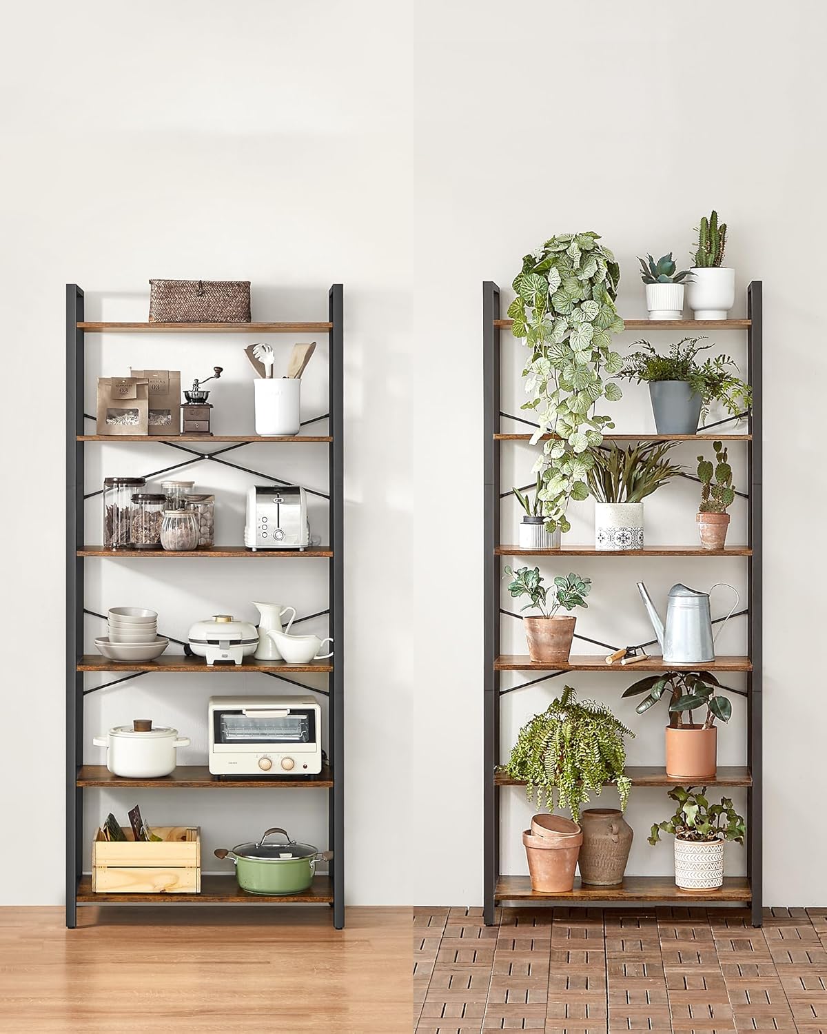 VASAGLE - étagère industrielle 6 niveaux 30x80x186cm, marron/noir, LLS082B01