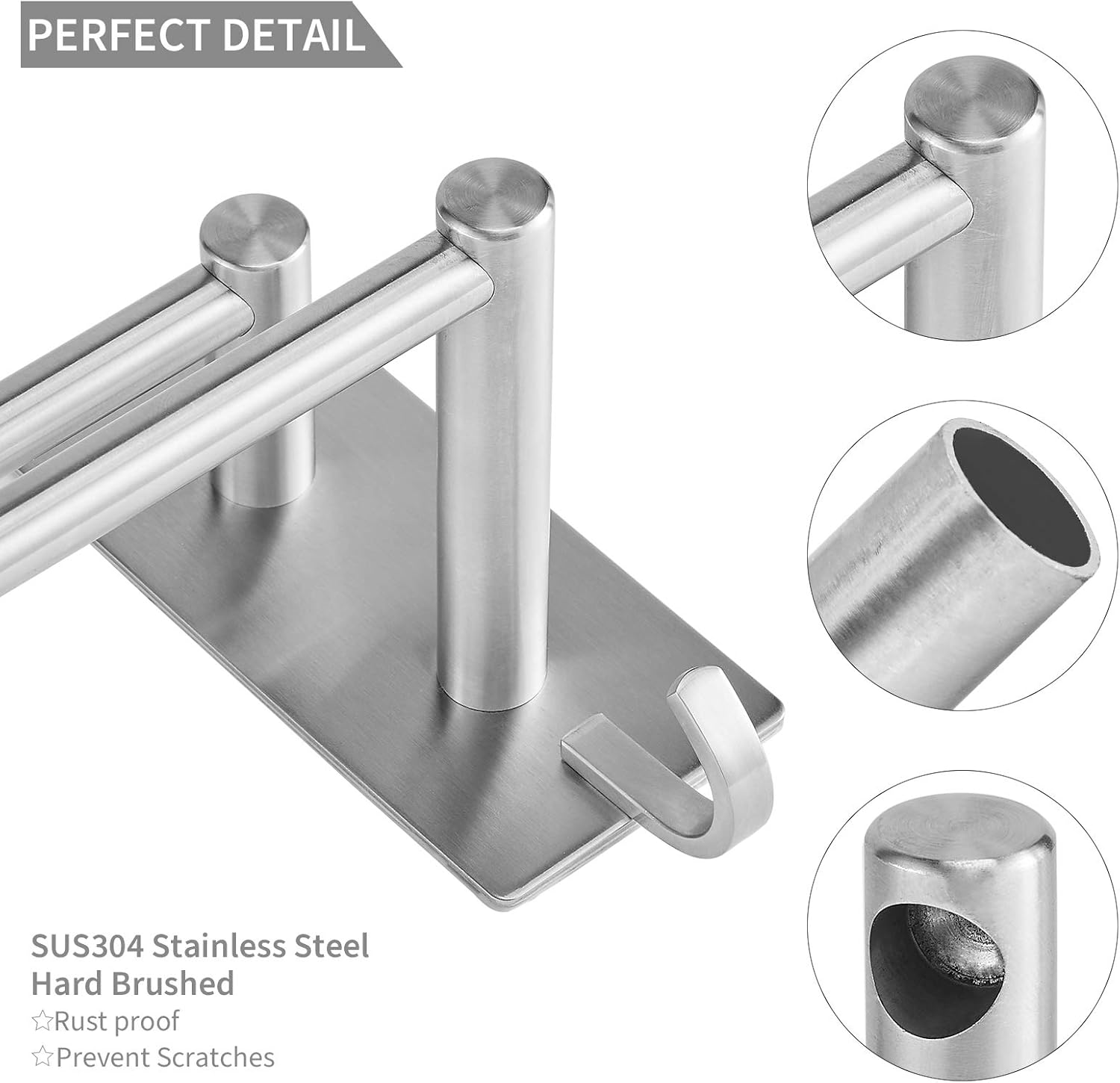 JS - porte-serviettes double, inox 60cm, auto-adhésif, étanche