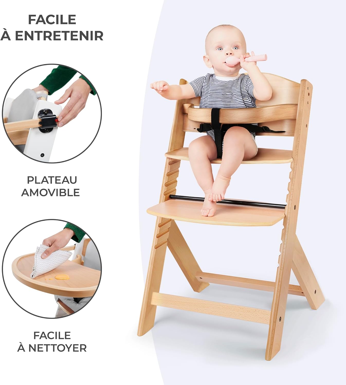 Kinderkraft - Chaise haute ENOCK - bois naturel évolutif réglable, 3 en 1