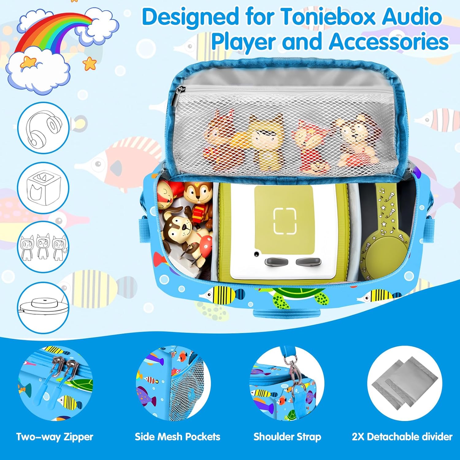 Étui de transport pour Toniebox - bleu - rangement Tonies, accessoires, sangle ajustable