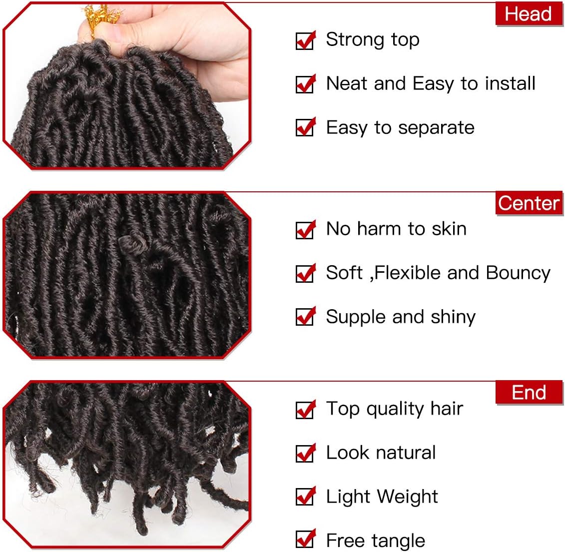 Xtrend - Nu Locs - 30,5 cm - 6 paquets dreadlocks crochet pré-bouclées