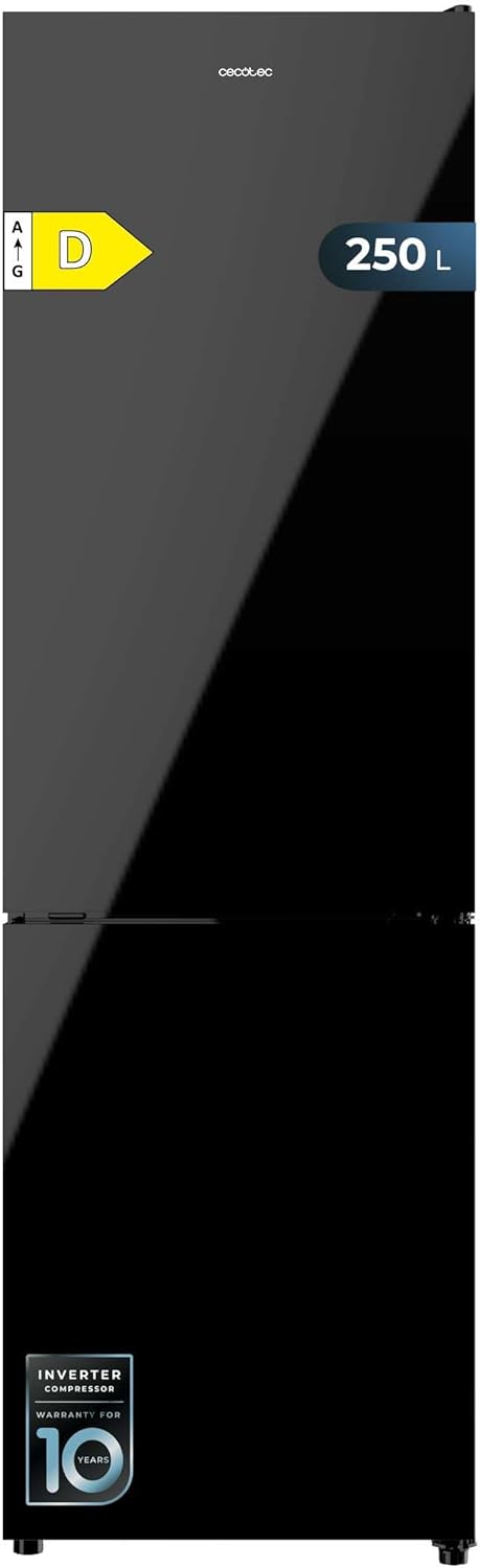 Cecotec - Bolero CoolMarket 250L - 250L - No Frost, Inverter, Multi Airflow, Humidity Box, Black Glass, Classe D