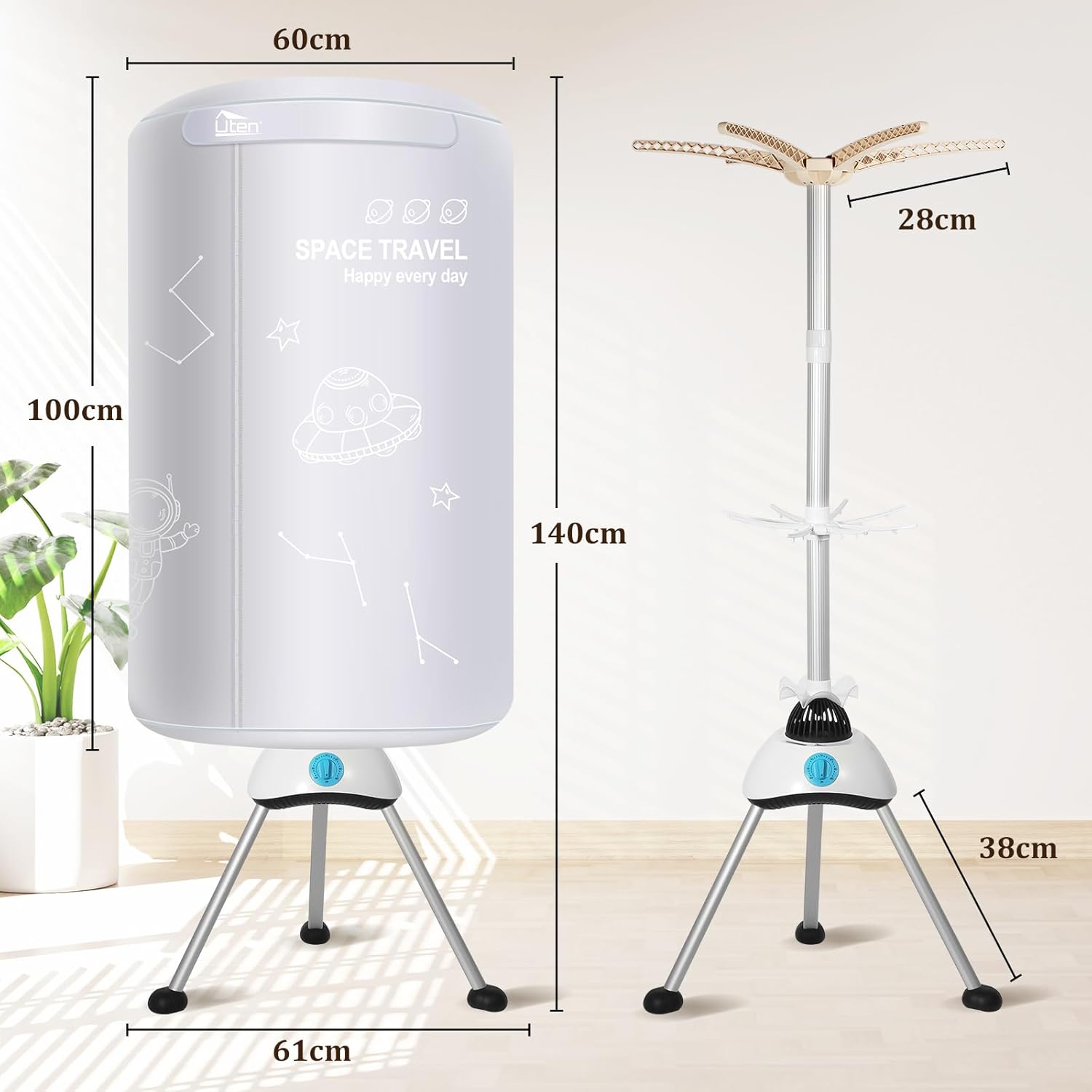 Sèche-linge électrique - 140cm - pompe à chaleur, 2 couches, 1000W, minuterie