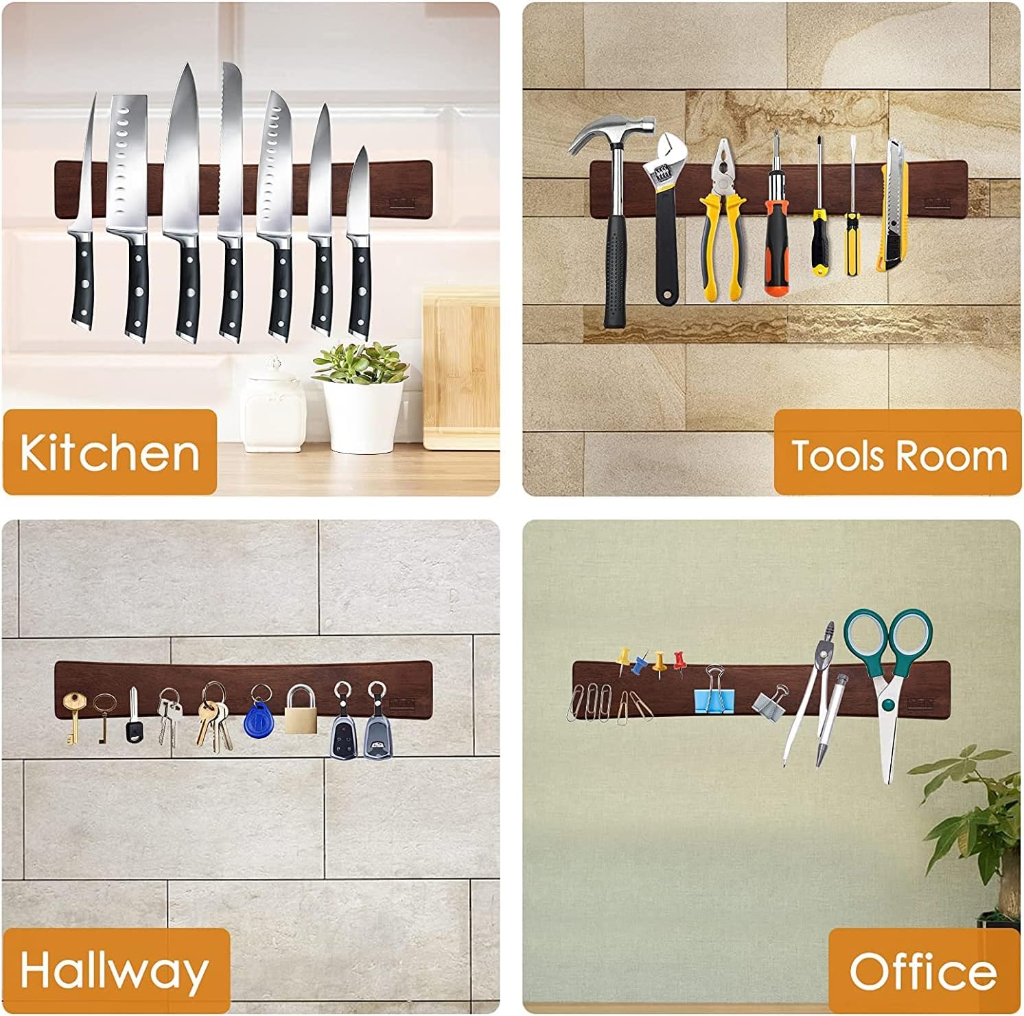 HOSHANHO - Porte couteaux bois aimanté - 40 cm - Extra puissant