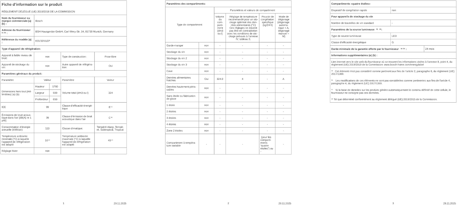 Bosch - Série 4 KSV33VLEP - 176x60 cm - réfrigérateur 324L inox