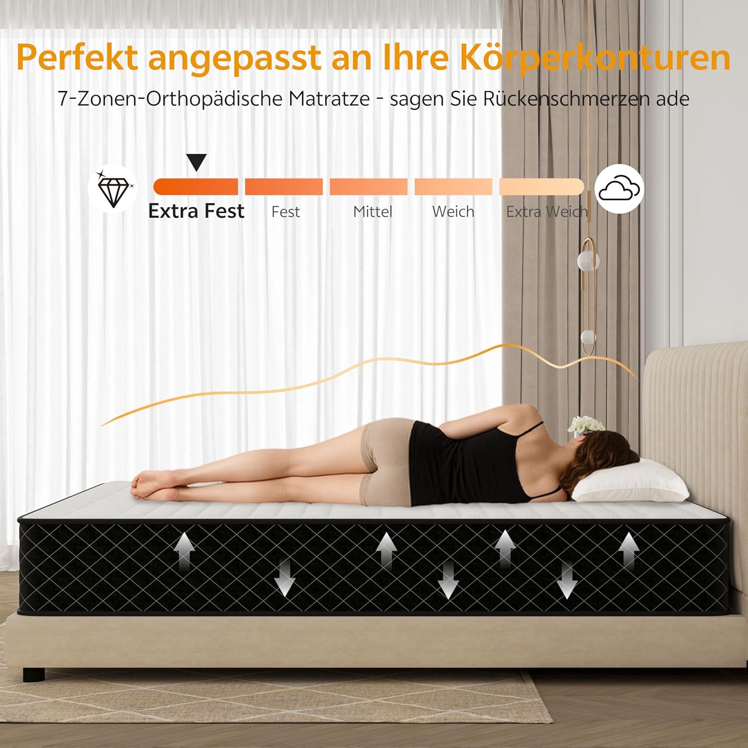 PurrJoys - matelas 180x200 cm 25cm, 7 zones, ressorts H3/H4, Oeko-TEX