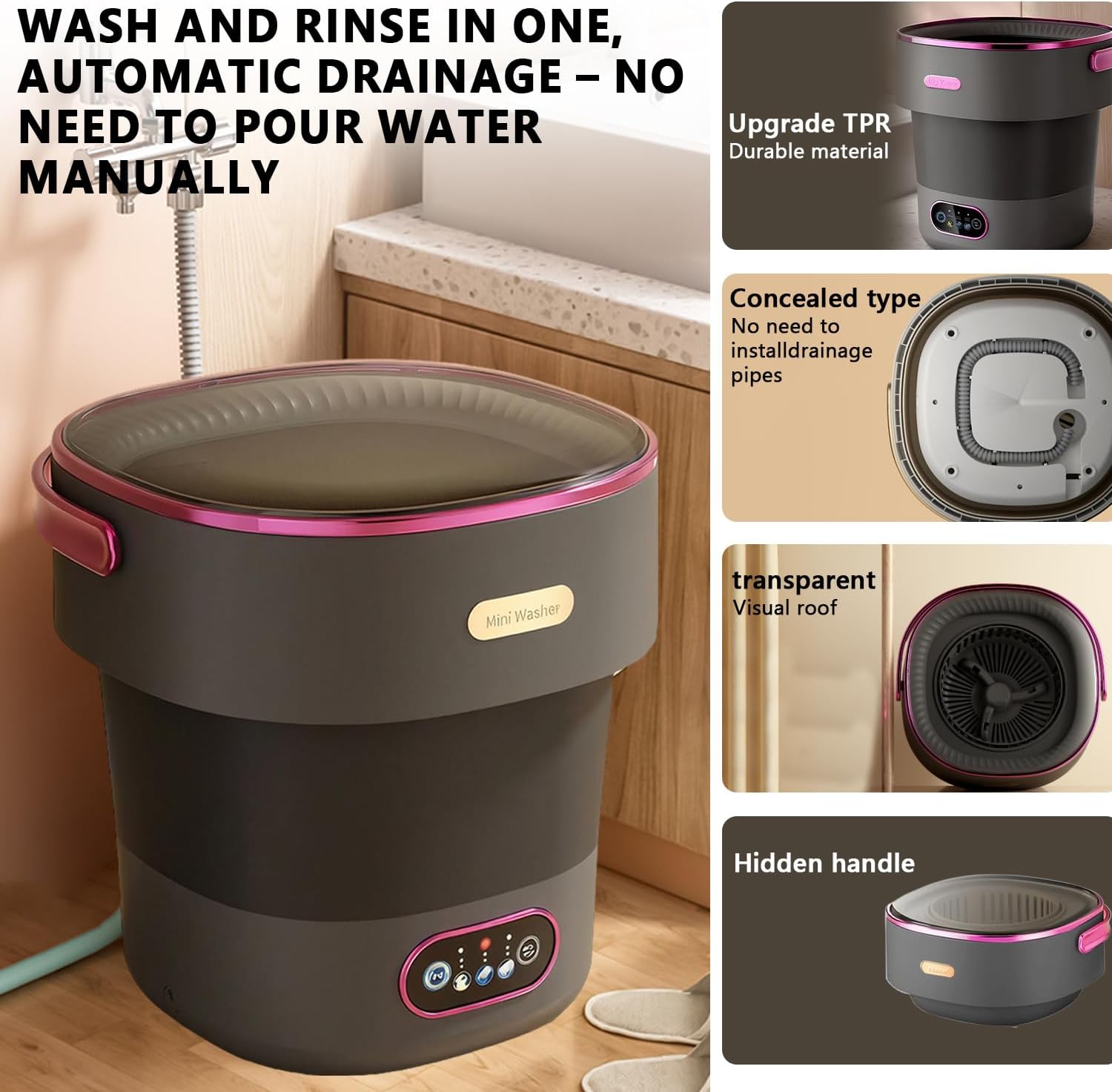 Mini lave-linge pliable - 15L - compact, portable, idéal voyage