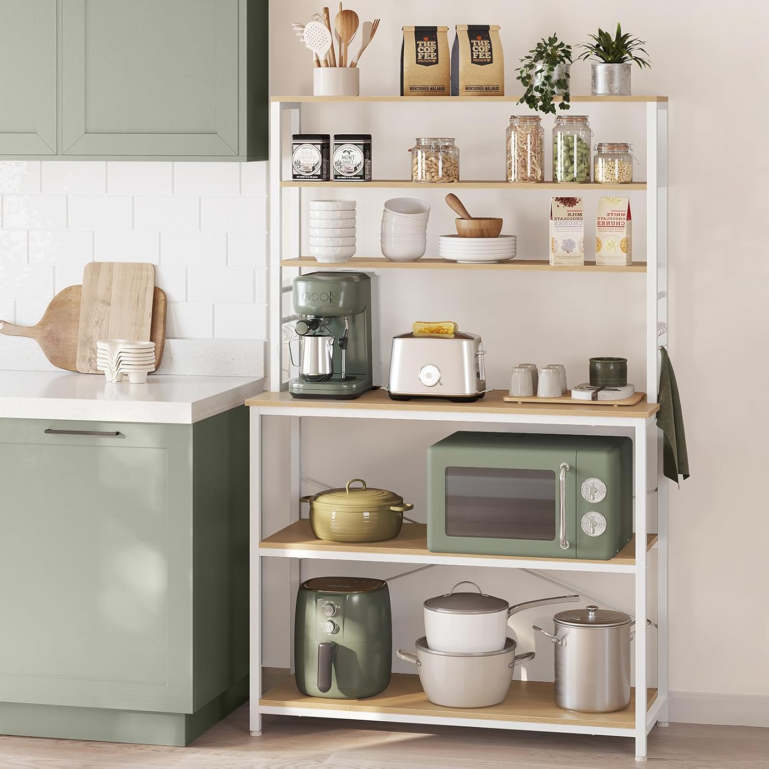 VASAGLE - étagère cuisine industrielle 100x40x167cm, 6 étagères, 6 crochets, KKS039Y09