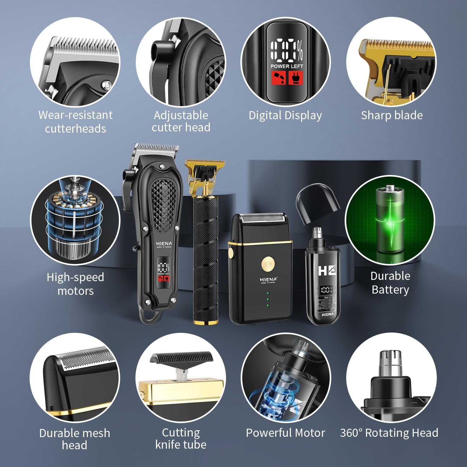 HIENA - PRO Tondeuse 4-en-1 - sans fil - multi-usage, kit complet