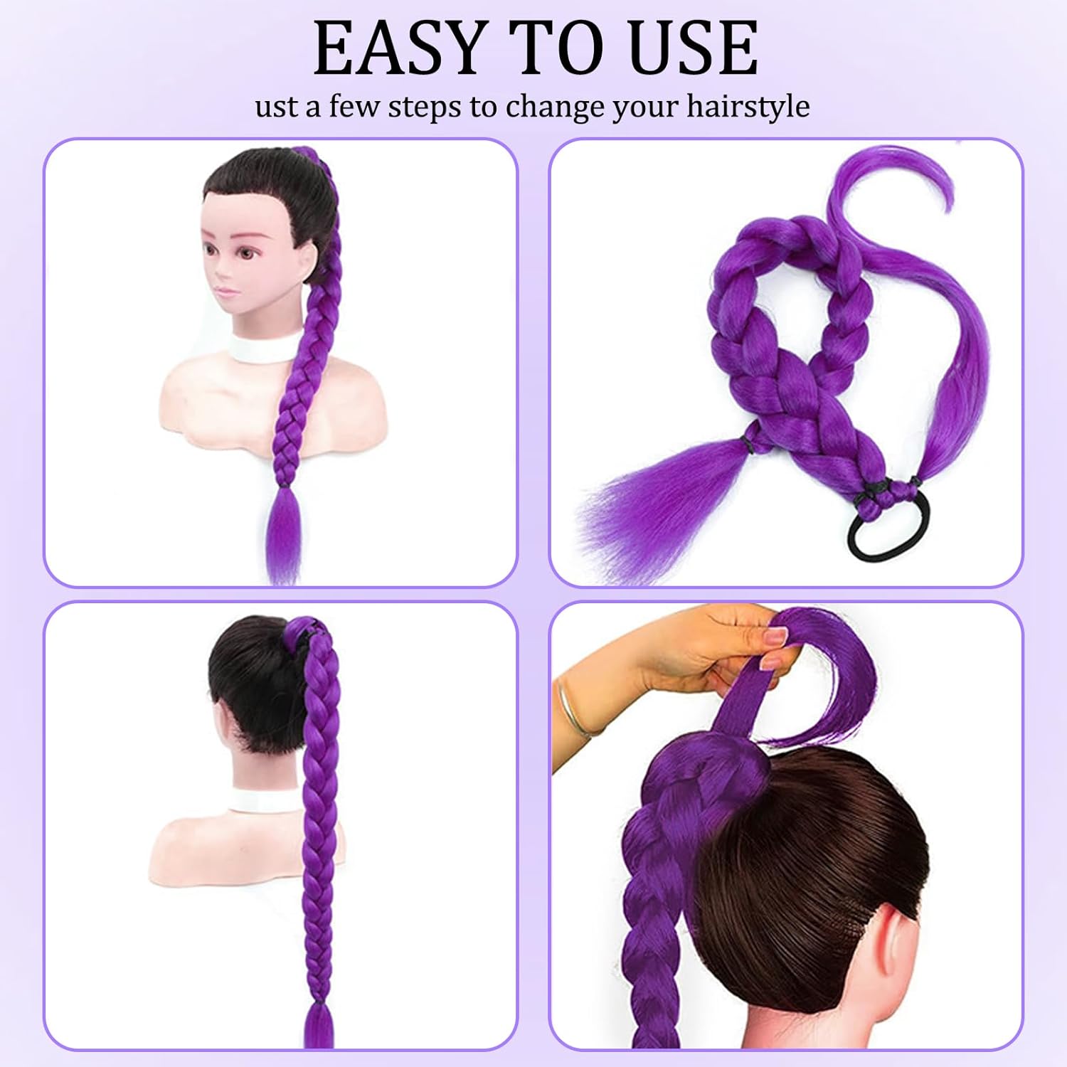 Extension cheveux - mèche longue synthétique violette - idéale cosplay, tresses, Halloween