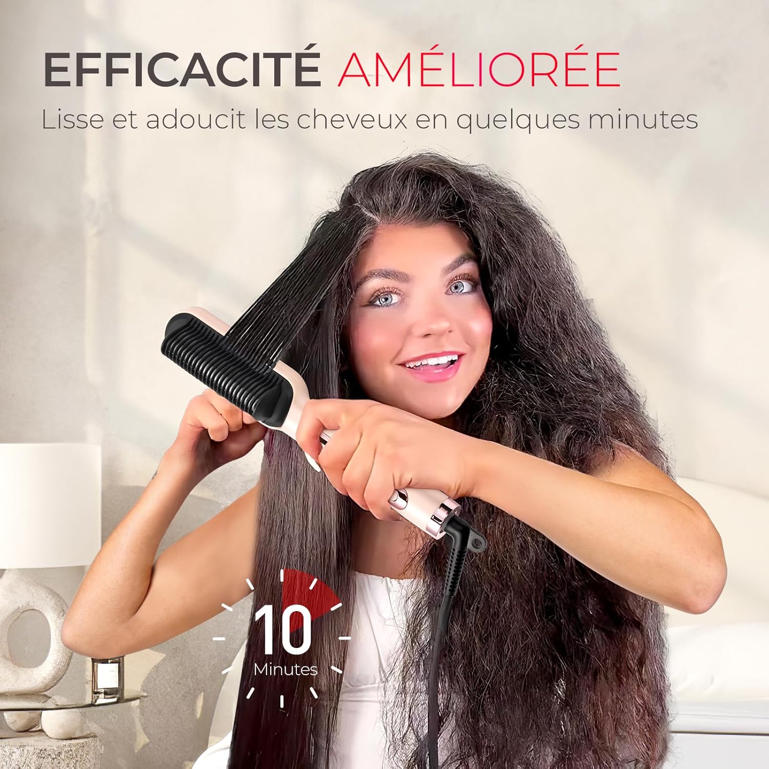 TYMO - Ring Plus - Brosse lissante, 9 températures, 120-210°C, ions négatifs, LCD, chauffe rapide, doré