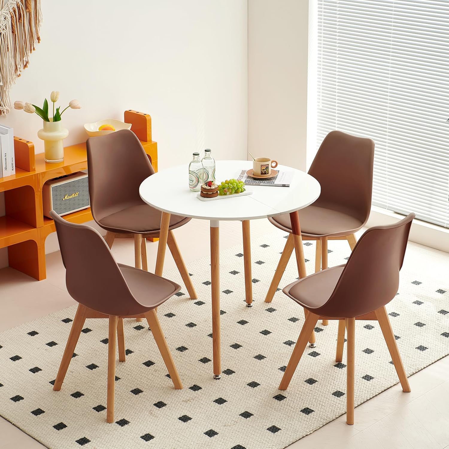 EGGREE - chaise salle à manger 8 pièces - pieds hêtre, assise rembourrée, style scandinave, brun chocolat