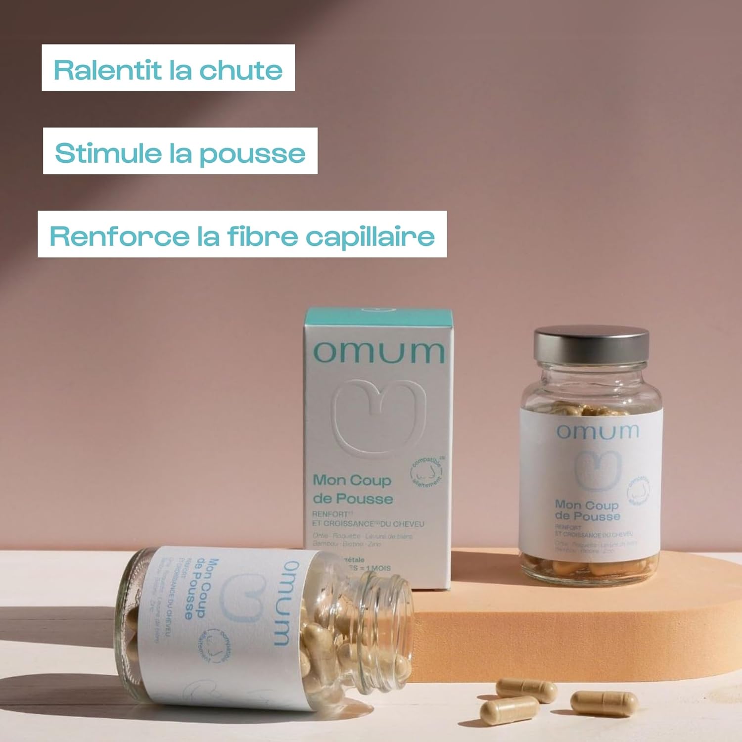 Omum - Coffret soins capillaires vegan - shampoing + complément, hydratant et fortifiant, petit cadeau