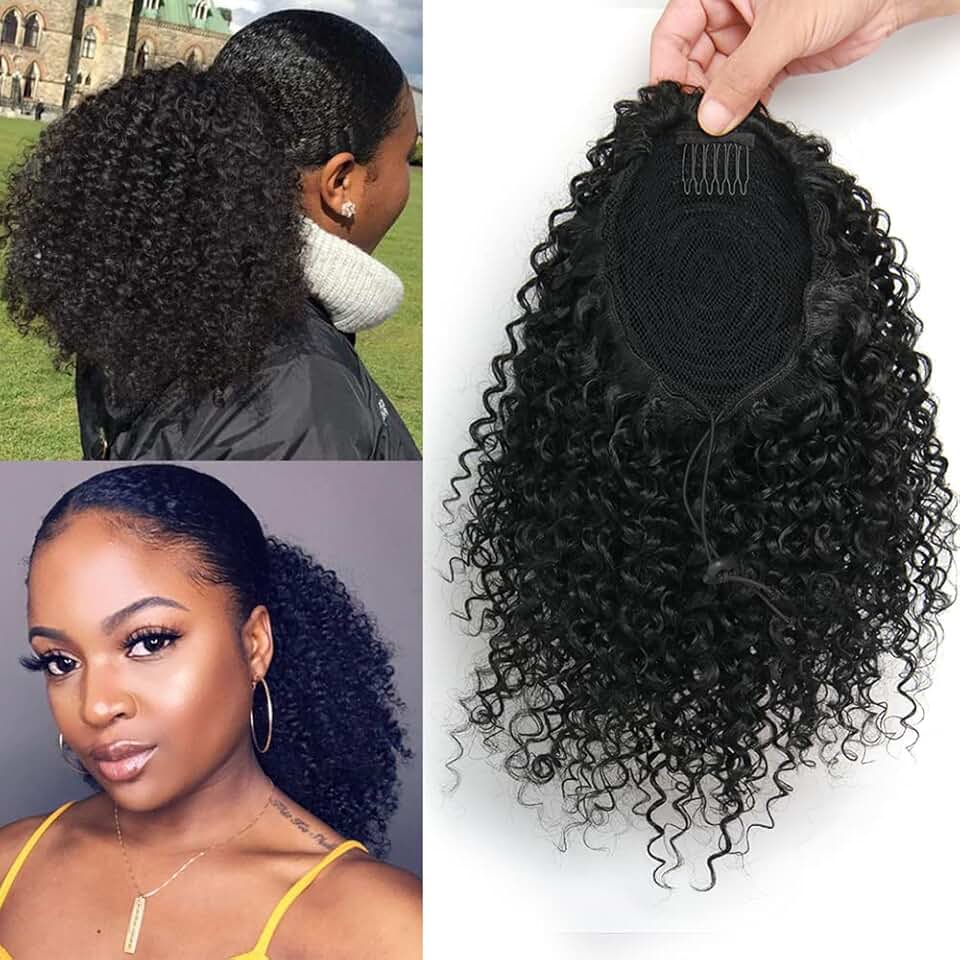 Extension queue de cheval afro-américaine, bouclée 12 pouces, cheveux courts, 1B#