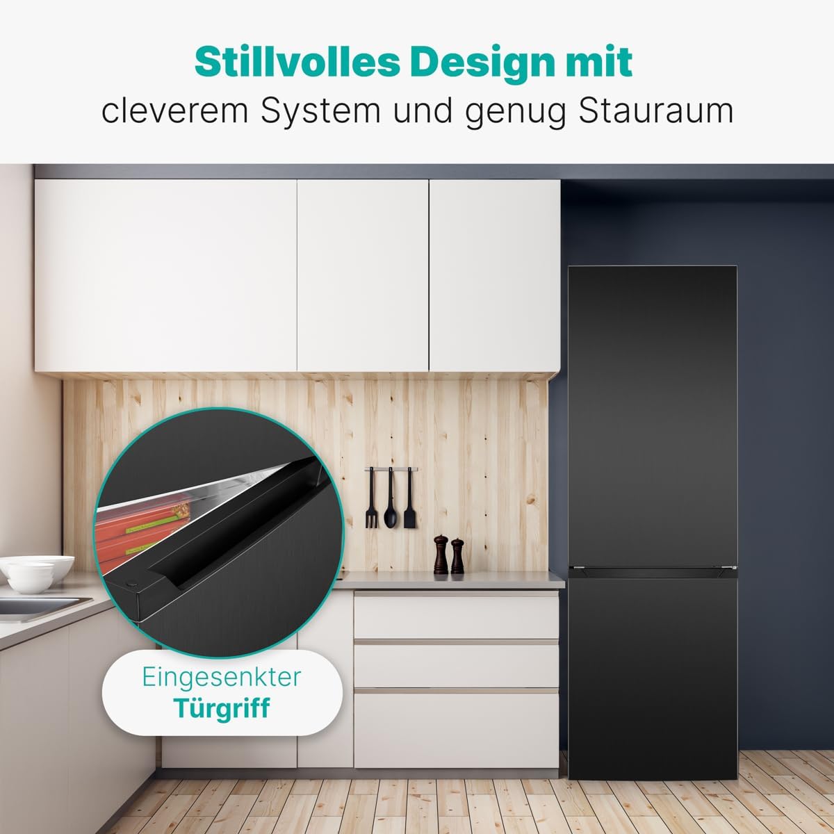 Bomann - combiné réfrigérateur congélateur 315L - LED, porte réversible, KG7357-Noir