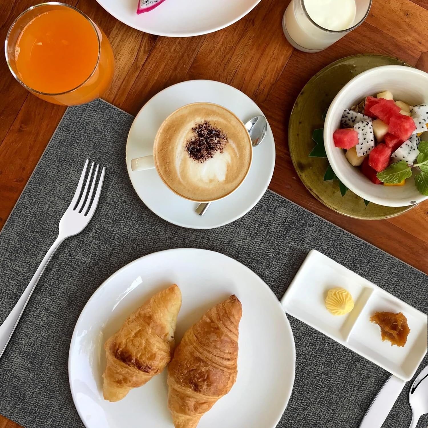 KitchenBoss - set de table double face - 43x30cm - lavable, lot de 6, beige/noir