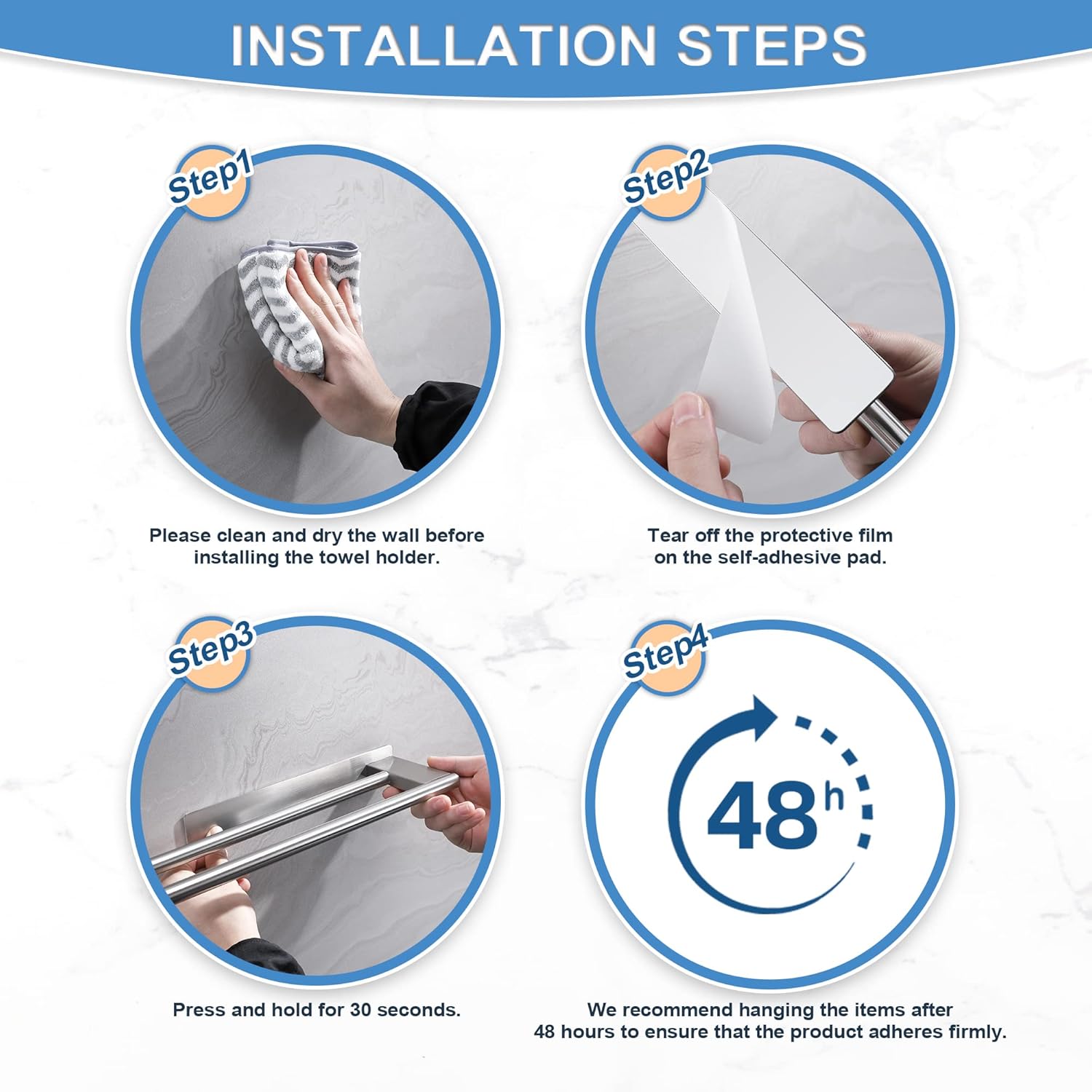 Porte-serviettes - double barre inox 304 - autoadhésif, mural, 40cm