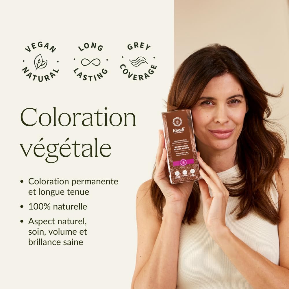 khadi - Coloration végétale Châtain moyen - 100 g - reflets chauds, 100% végétale