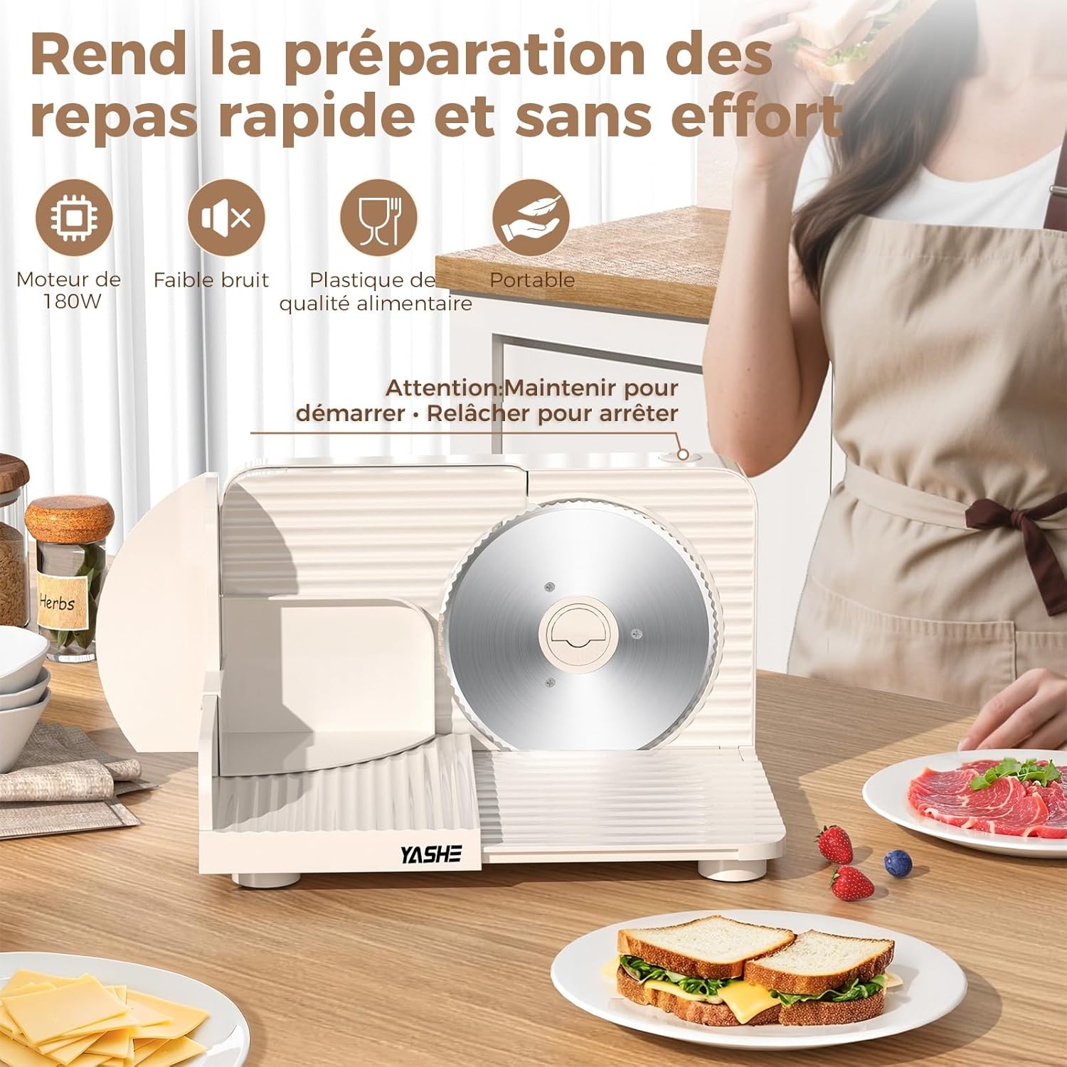 YASHE - trancheuse électrique pliable, 17cm, 180W, épaisseur réglable