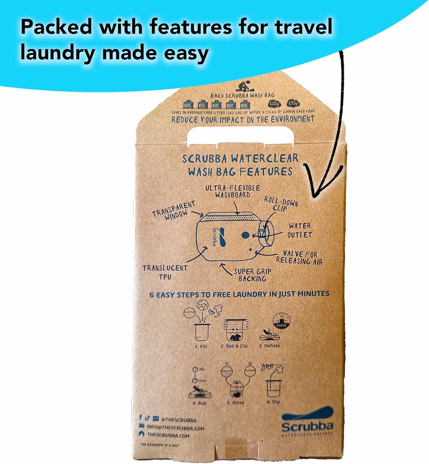 Scrubba - Sac de lavage portable léger, grande ouverture, 195g