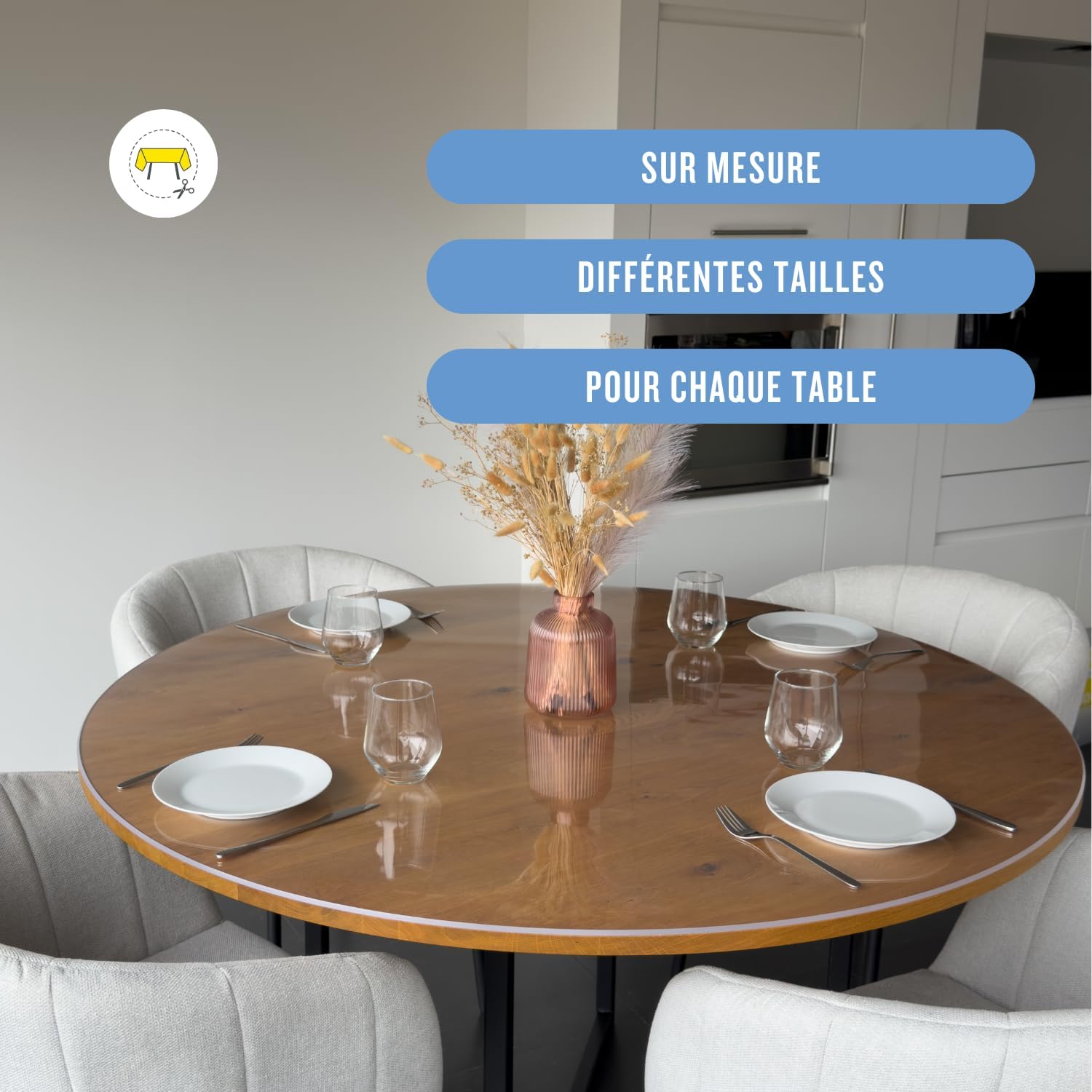 Nappe transparente ronde 80cm - épaisseur 3mm - anti-tache lavable
