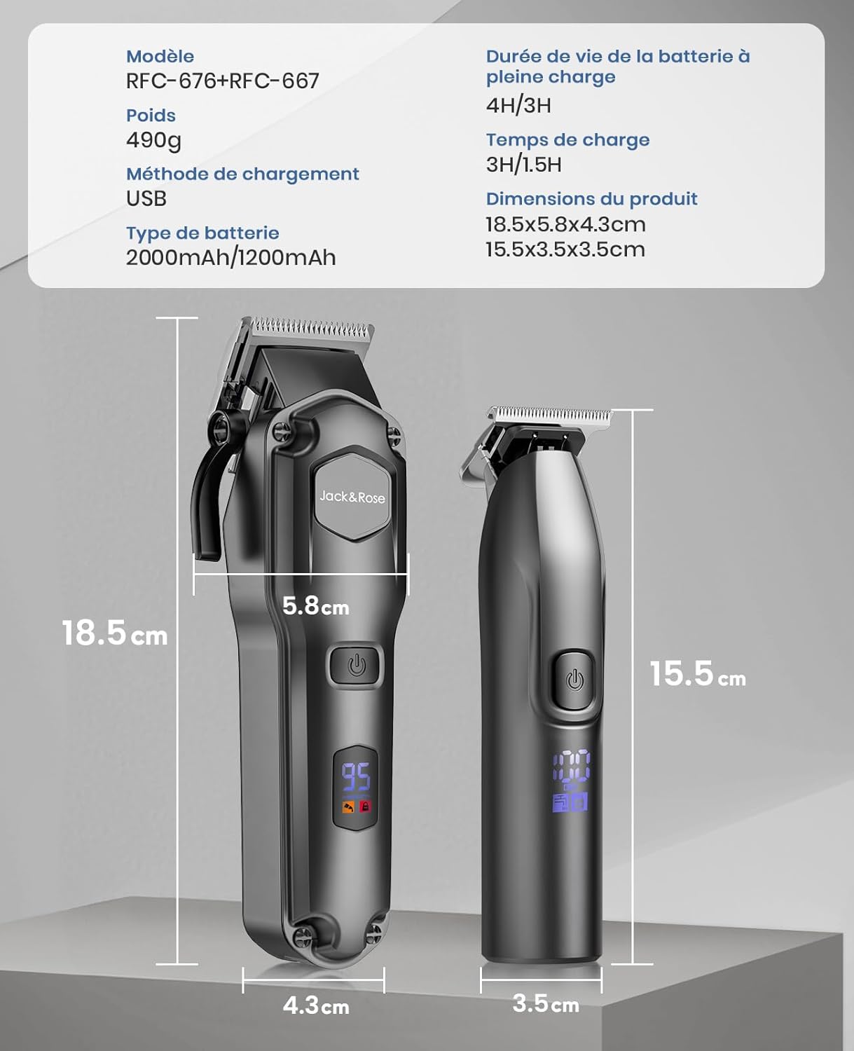 Tondeuse à cheveux - set professionnel IPX7, waterproof, barbe, cheveux, noir