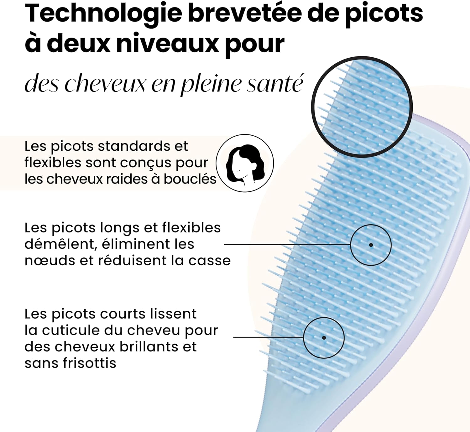 Tangle Teezer - Ultimate Detangler - Picots 2 niveaux, démêle secs/mouillés, réduit casse, tous cheveux, lilas bleu