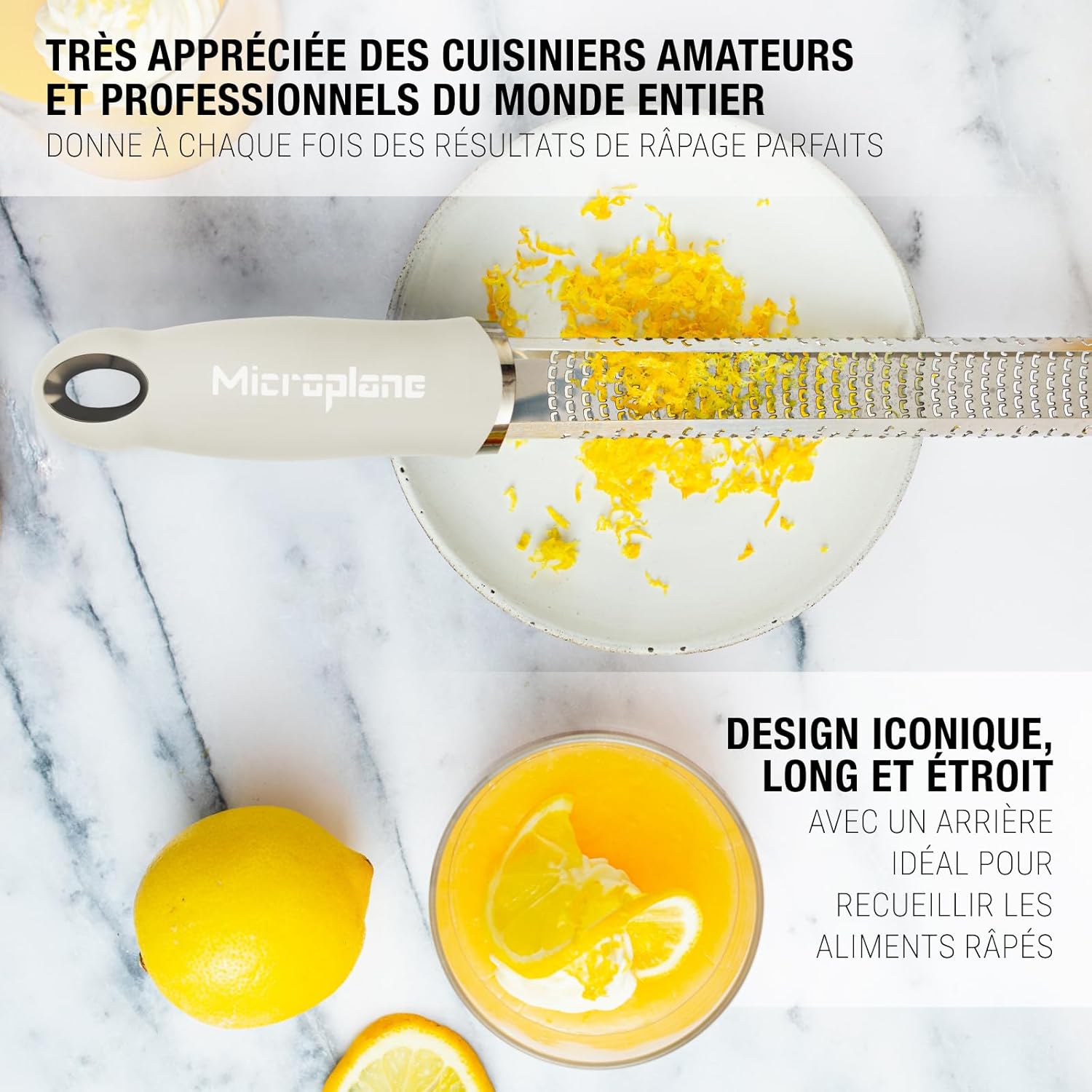 Microplane - Râpe à zesteur Beige Sable, lame fine, 32x3x3cm, Made in USA