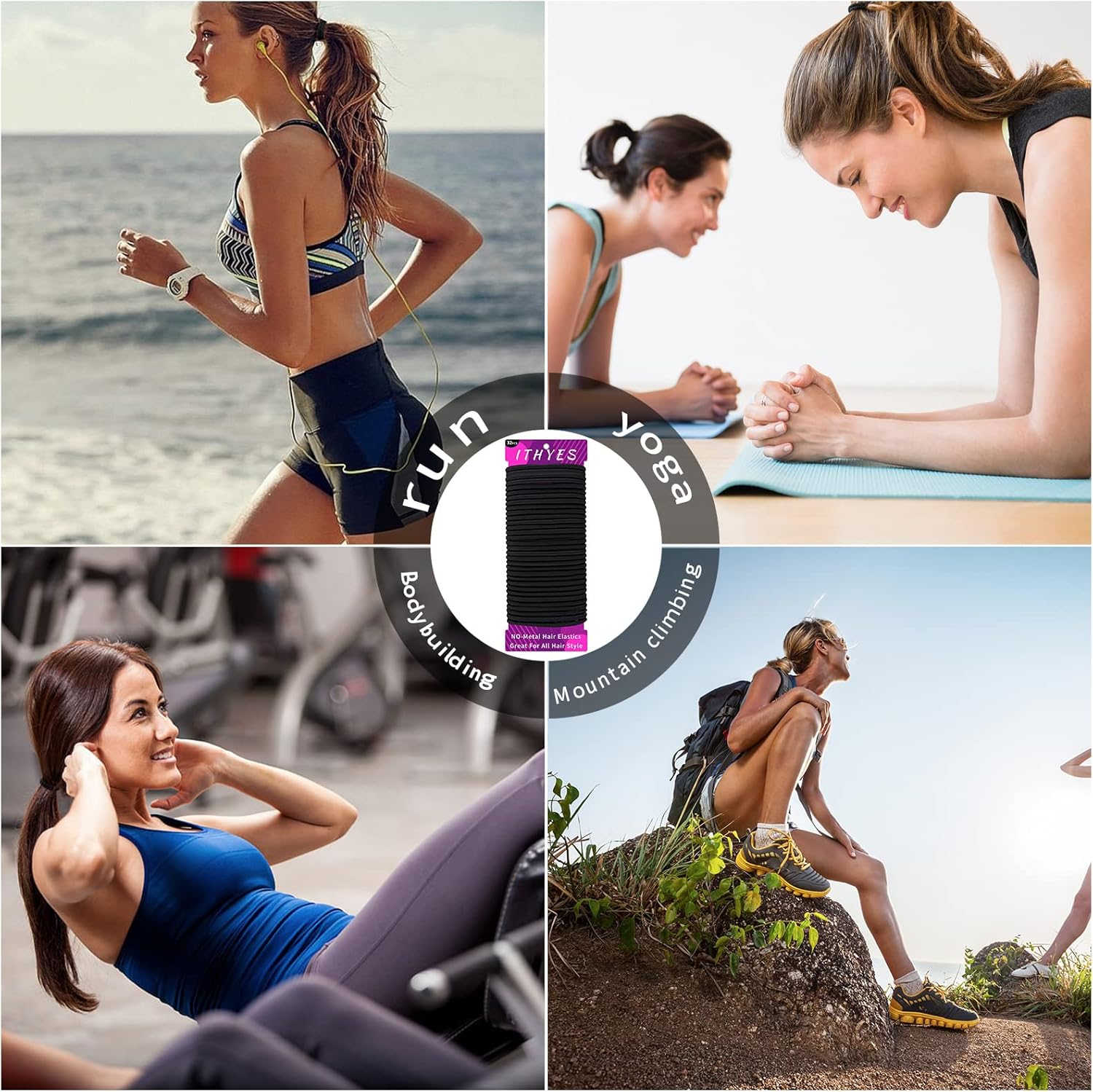 Élastiques à cheveux - lot de 32, 4mm, épais, noirs, femmes et hommes