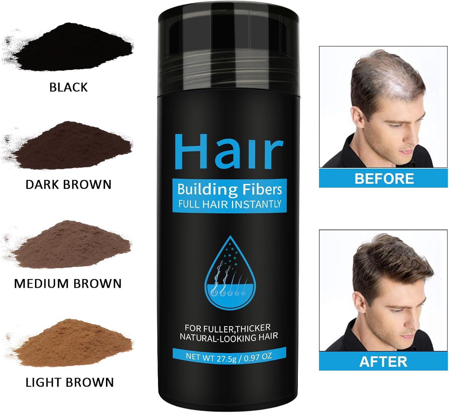 Fibres capillaires - kératine densifiante - noir - cheveux plus épais, aspect naturel