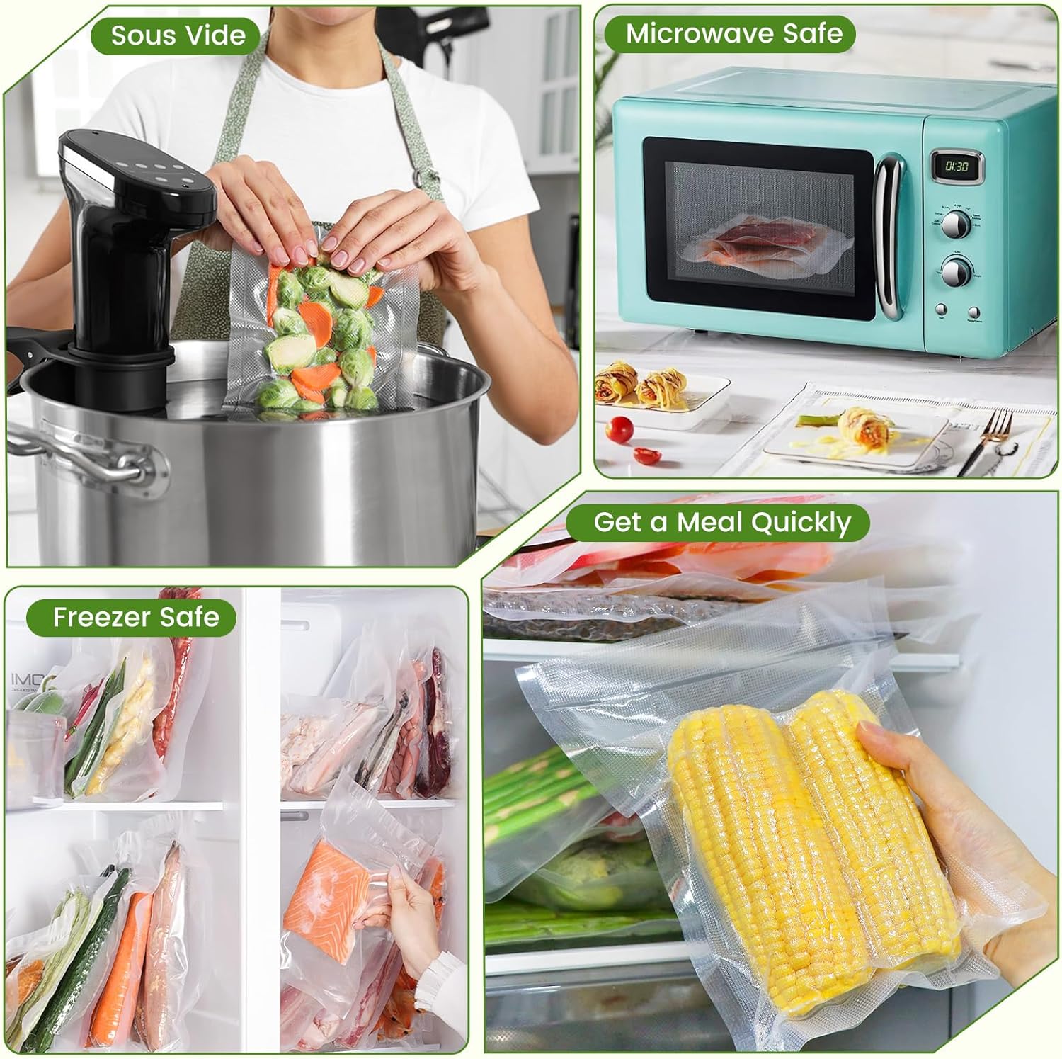 Diboniur - Sac Sous Vide alimentaire - 3 rouleaux 28/25/20x300cm - réutilisable, compatible toutes machines