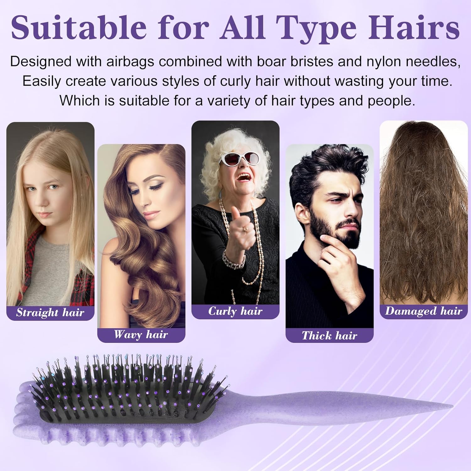 Brosse à friser - violet - design aéré, antistatique, pour boucles définies