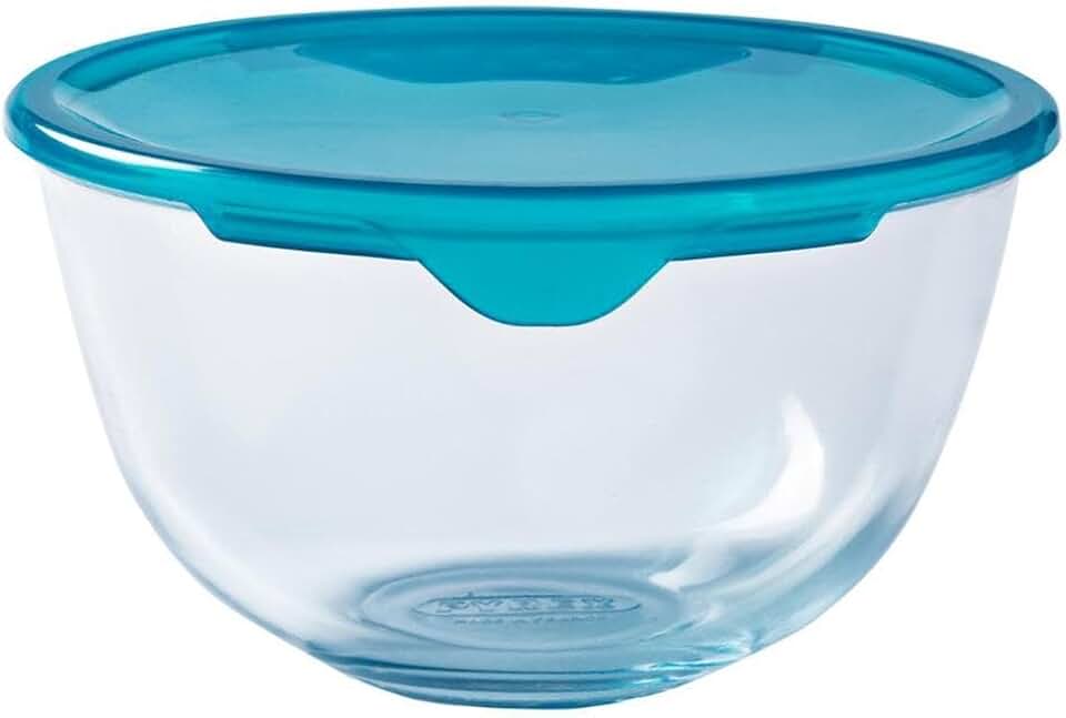 Pyrex - Bol verre borosilicate 2L, couvercle, résistant, transparent, vert