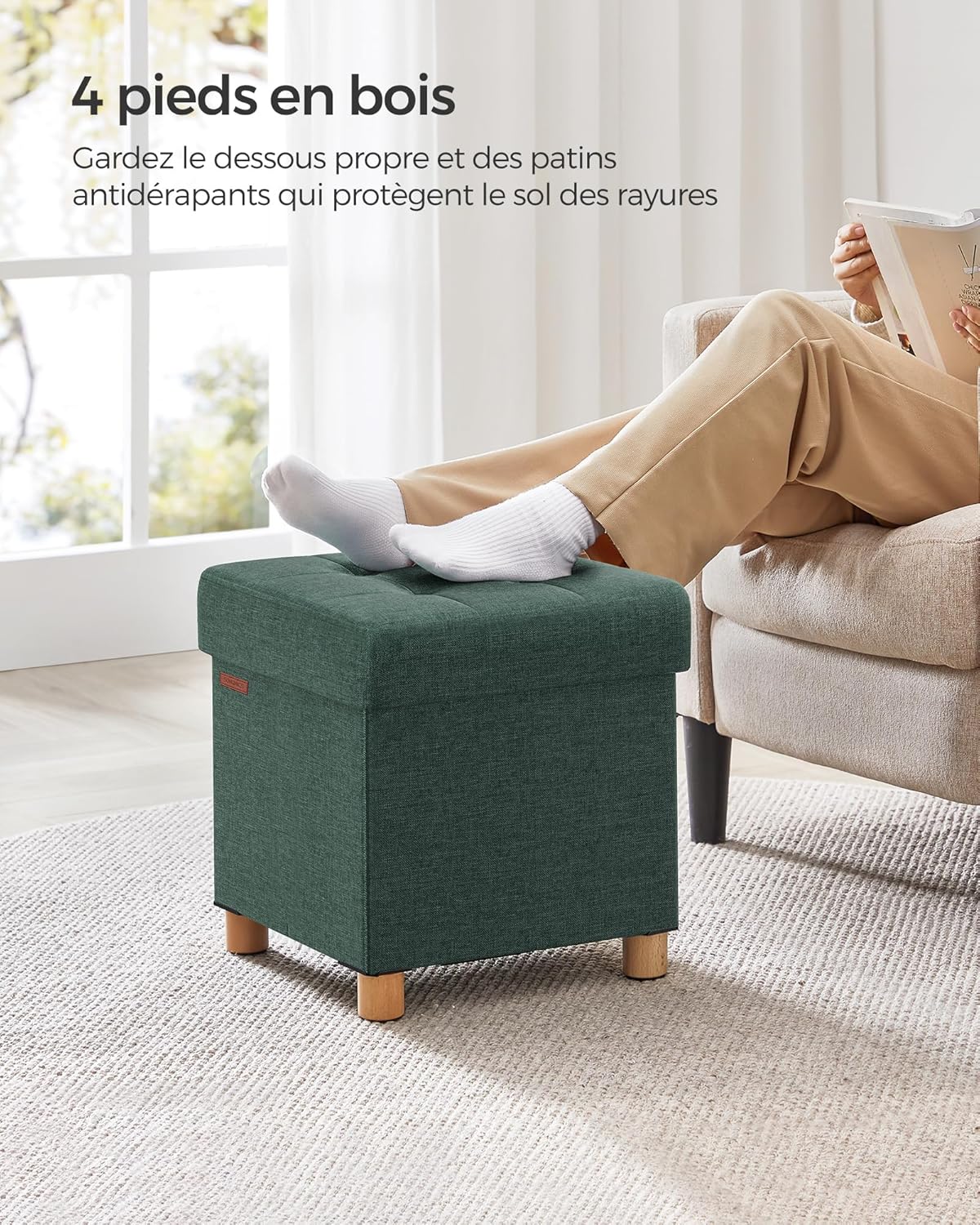 SONGMICS - Tabouret rangement pliable - 38x38x40 cm - 300 kg, vert rétro LSF014C11