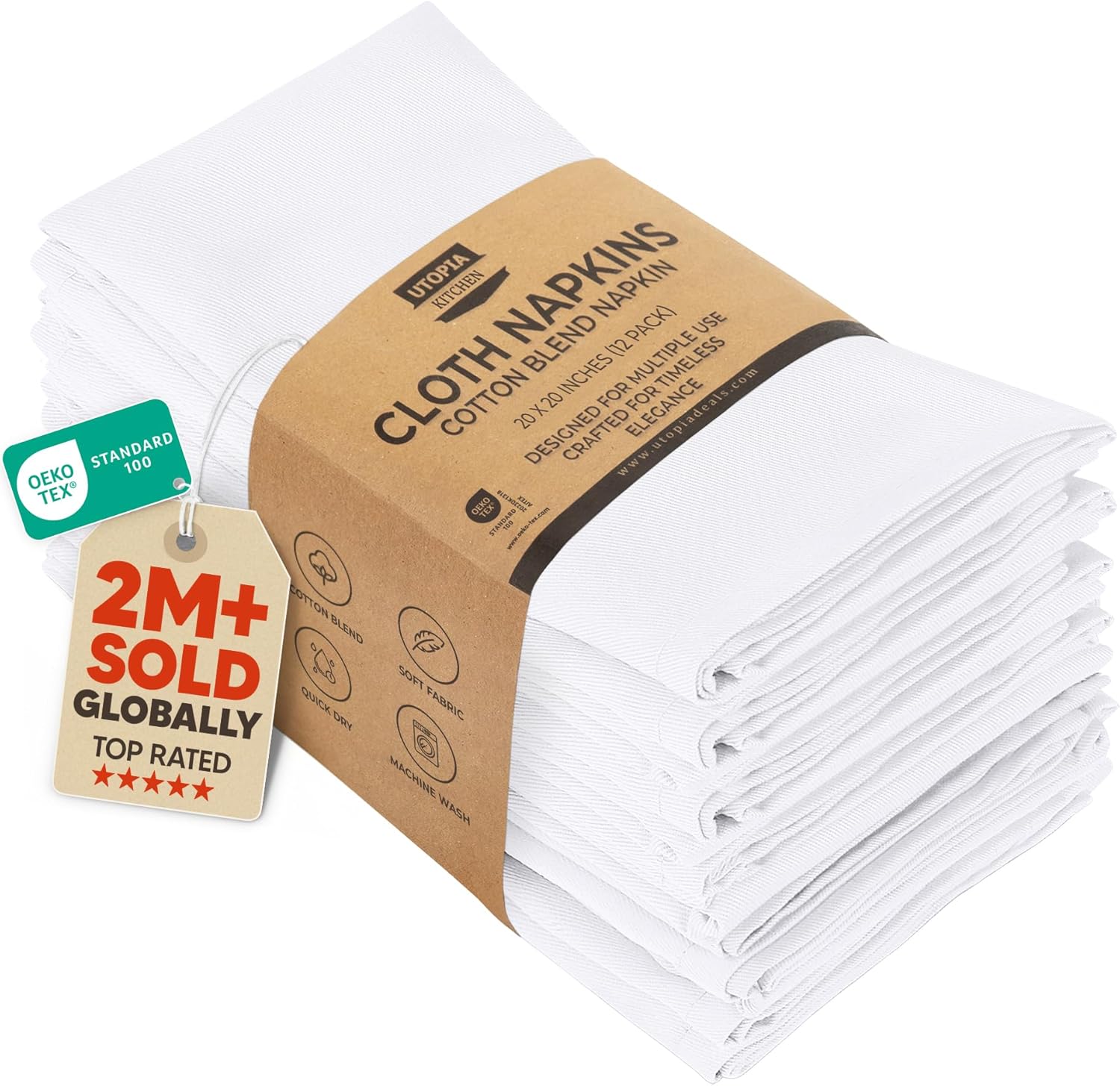 Utopia Kitchen - serviettes de table - 50x50 cm - coton mélangé, lavables, lot de 12