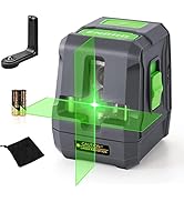 avec projection en lignes croisées. Comprend un support de montage, des piles et un chiffon. Boîtier en plastique gris et vert avec boutons de commande.