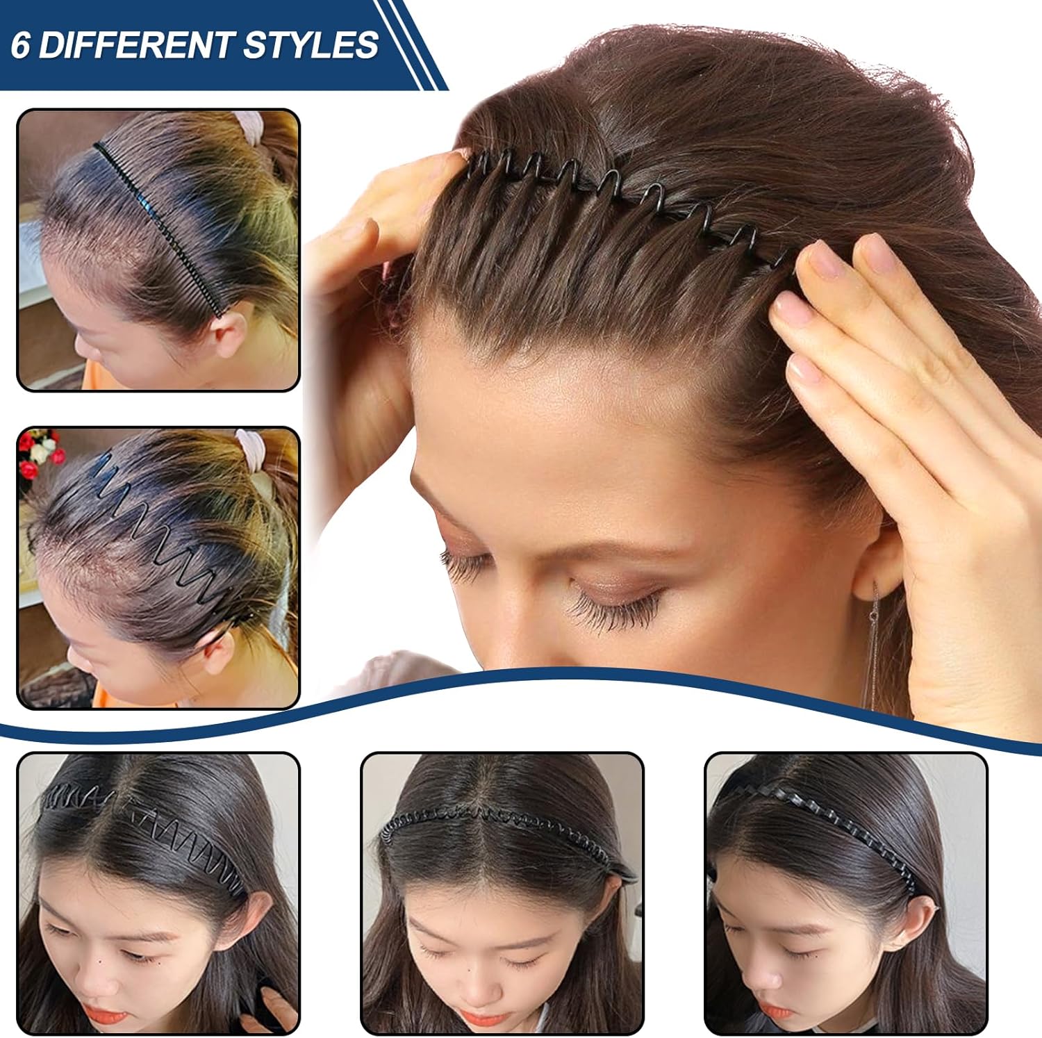 Serre-tête homme - lot de 6 - métal ondulé, élastique, antidérapant, sport