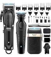 KEMEI Tondeuse professionnelle pour hommes, Ensemble complet de tondeuse à barbe sans fil T-Blade...
