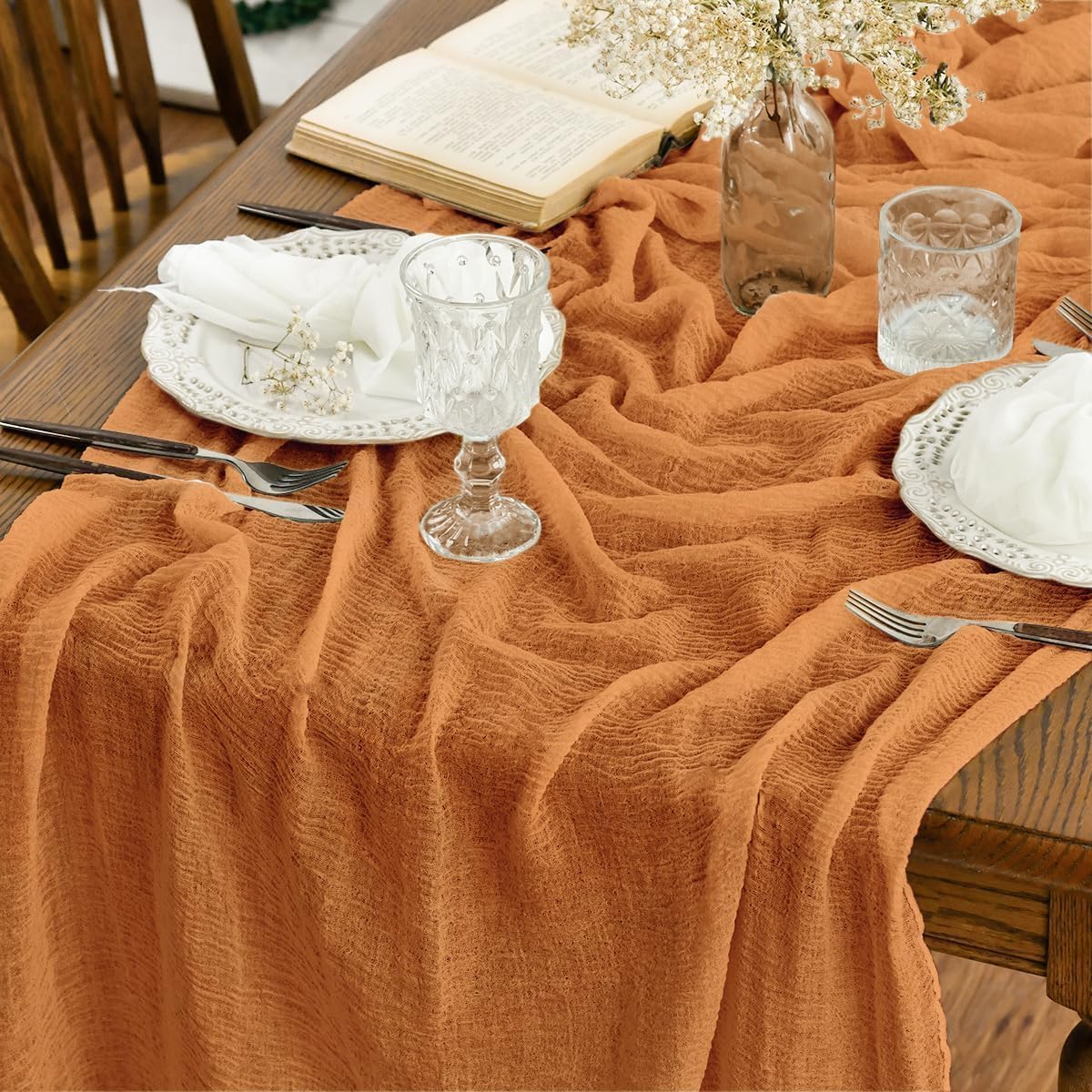 Artoid Mode - chemins de table bohème - 300 cm - mousseline orange, idéale événements