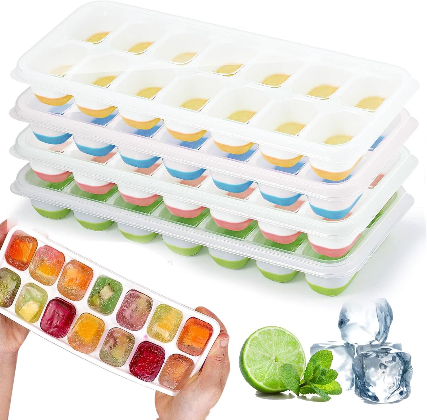 Bac à glaçons silicone - 4 pièces, couvercle, LFGB, sans BPA, facile à démouler