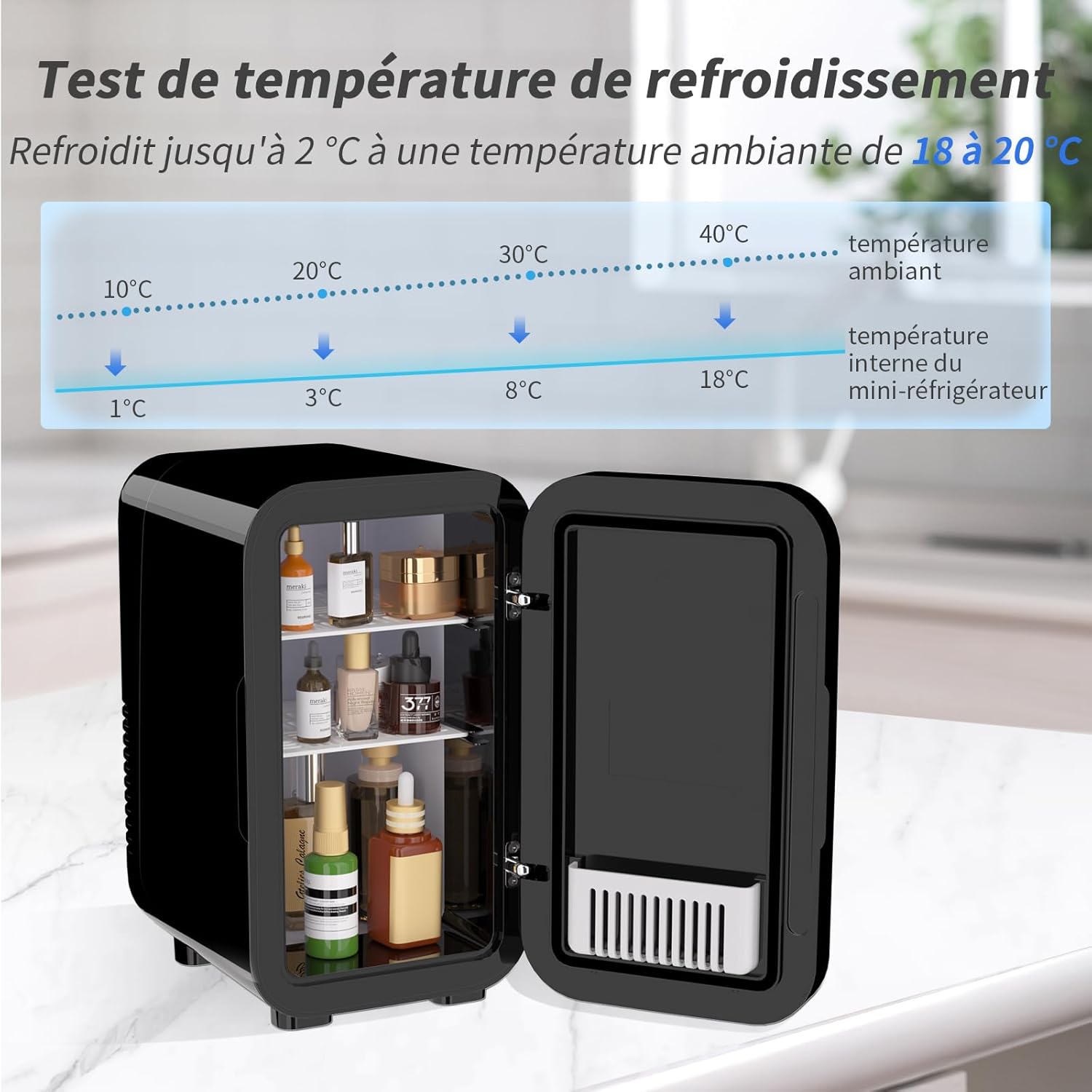 YASHE - mini réfrigérateur 6L/8 canettes, portable, AC/DC, noir