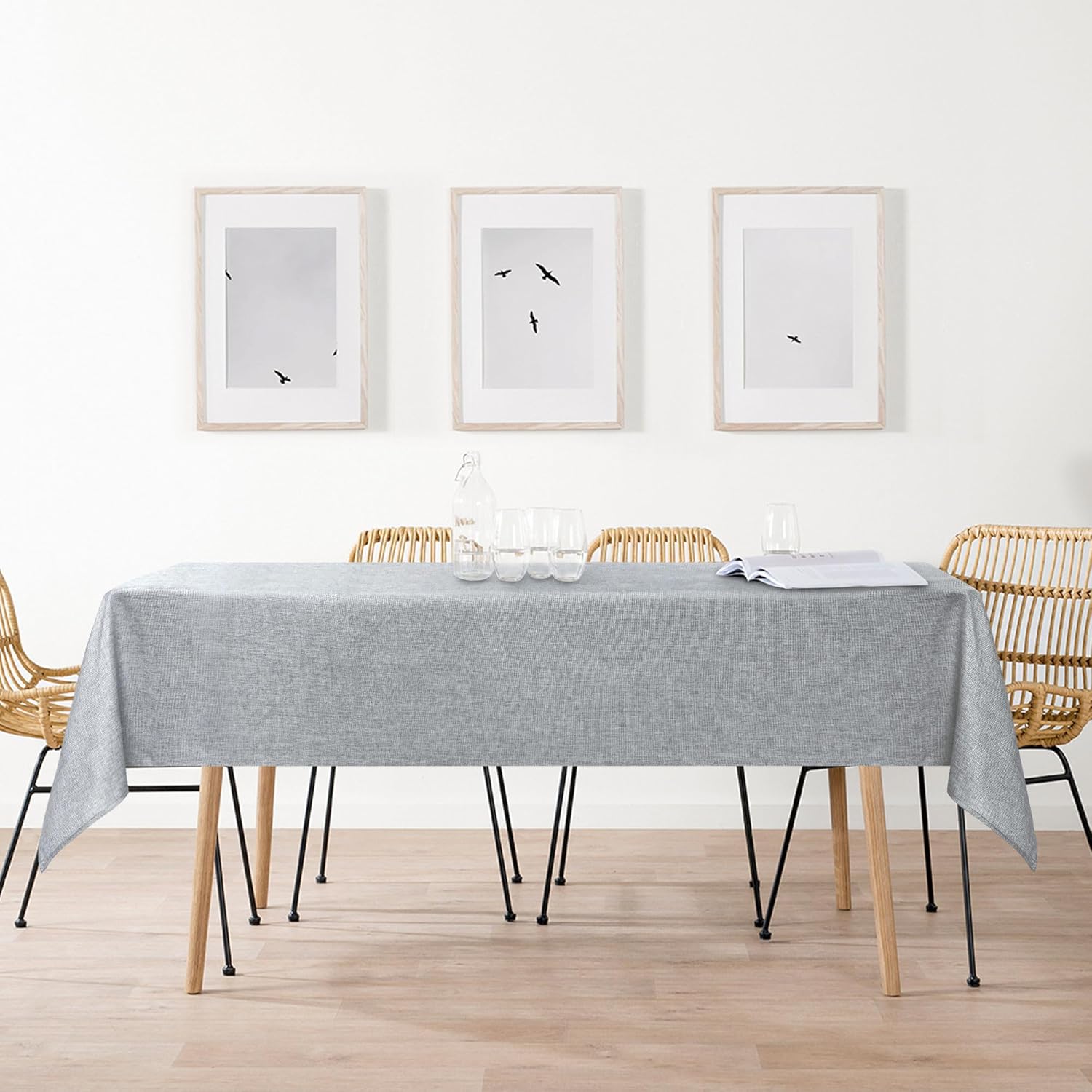 DWCN - nappe aspect lin 160x320cm - lavable, imperméable, gris clair