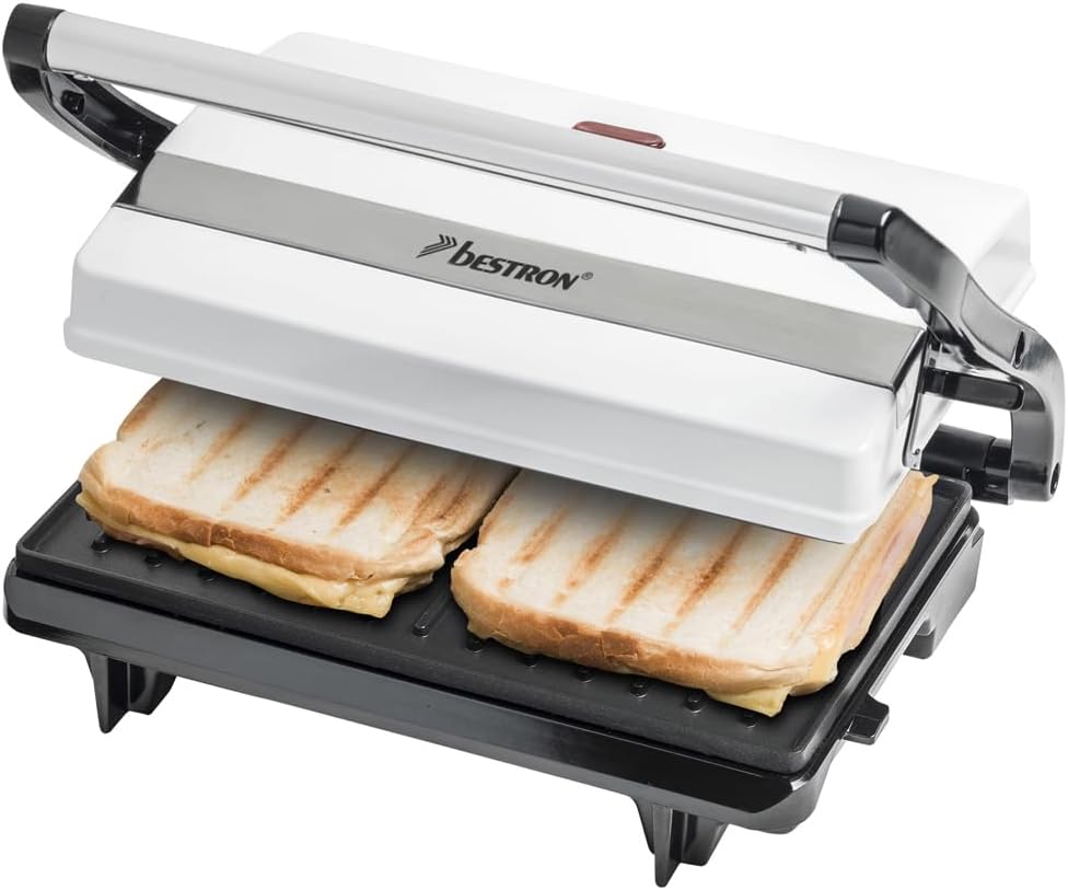 Bestron - Panini APM123W - poignée Cool-Touch, 700W, blanc, antiadhésif