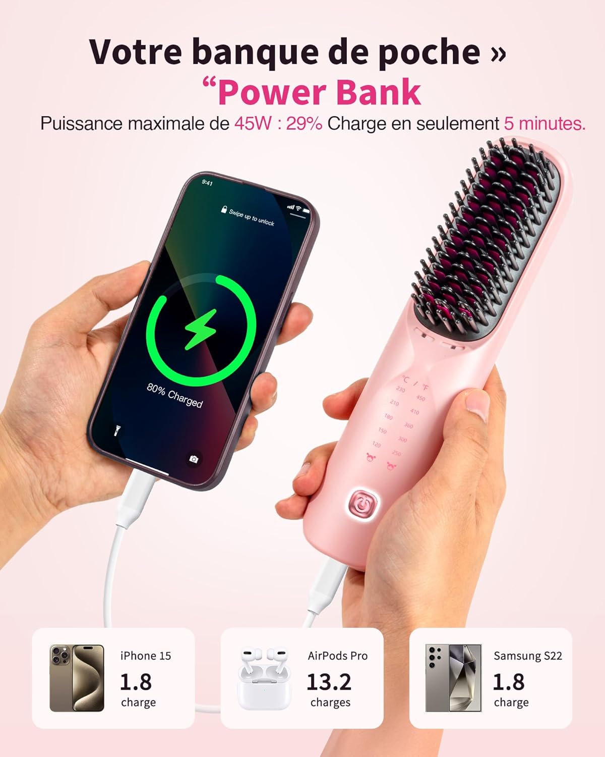 Bopcal - Brosse Lissante 3 en 1, 10000mAh, céramique, ions, sans fil