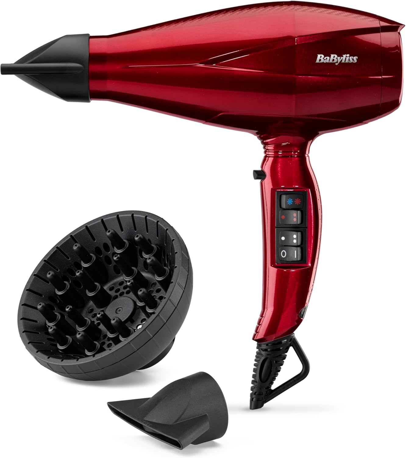 BaByliss - Sèche-cheveux Pro Digital, 2200W, ionique, 3 temp., 4 vit., rouge, 6001DE